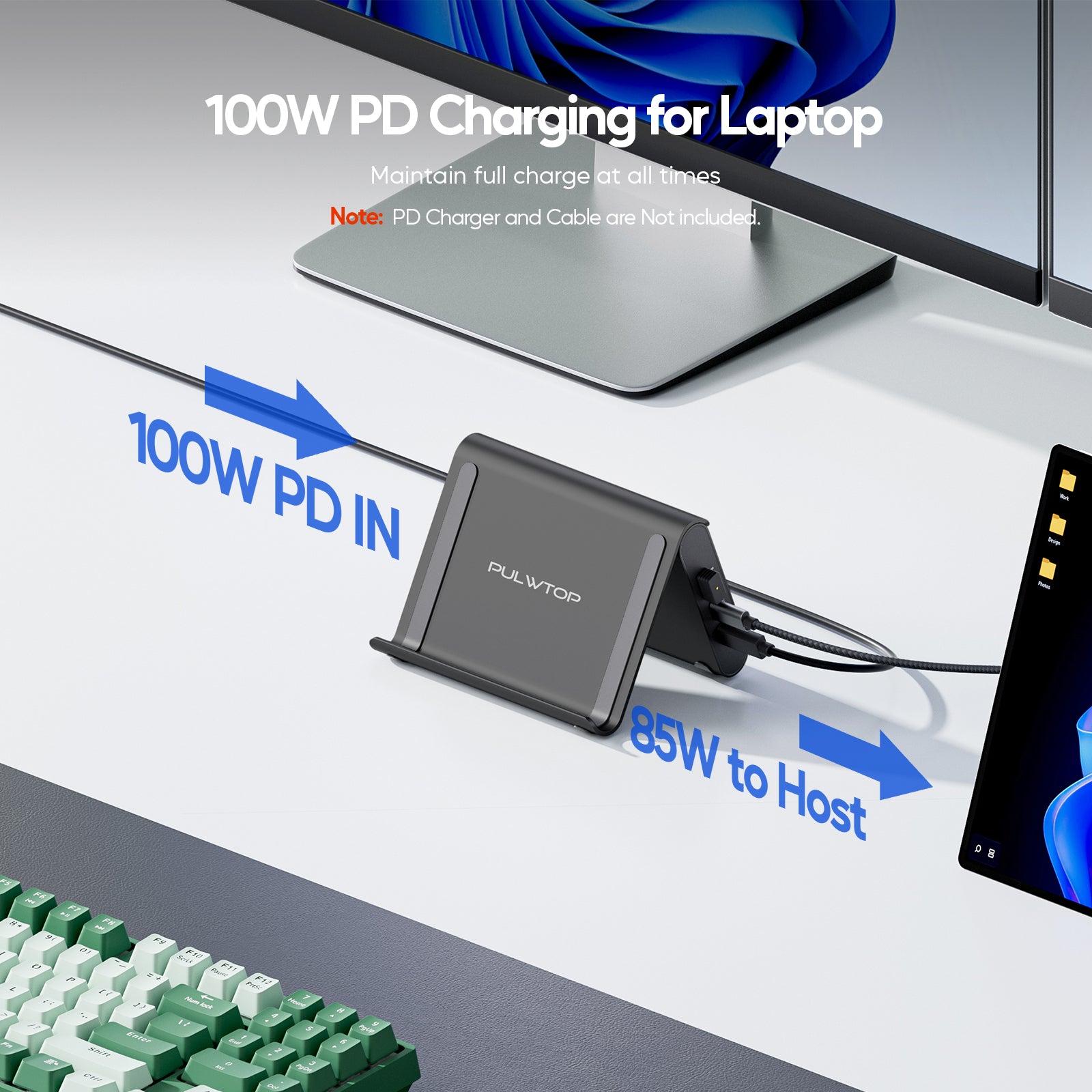 PULWTOP Laptop Docking Station Dual Monitor, Vertical Stand for Surface Pro 11/10/9/8 & Windows Laptops (4K@60Hz HDMI, 3X USB-C/A 10Gbps)