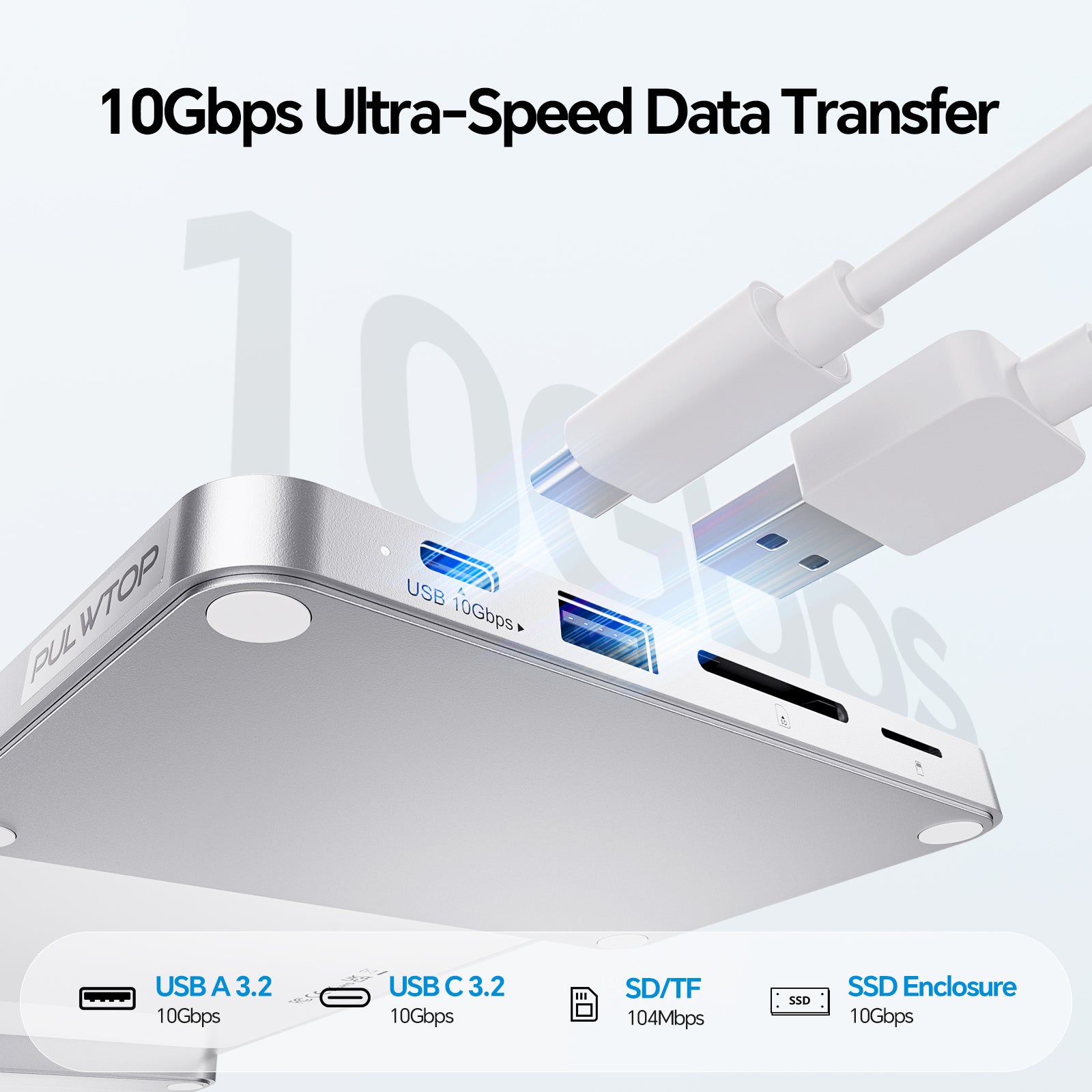 PULWTOP USB C Hub & iMac M1 M3 M4 Slim Dock Accessories ( 8 in 1, Silver, M.2 SSD case)