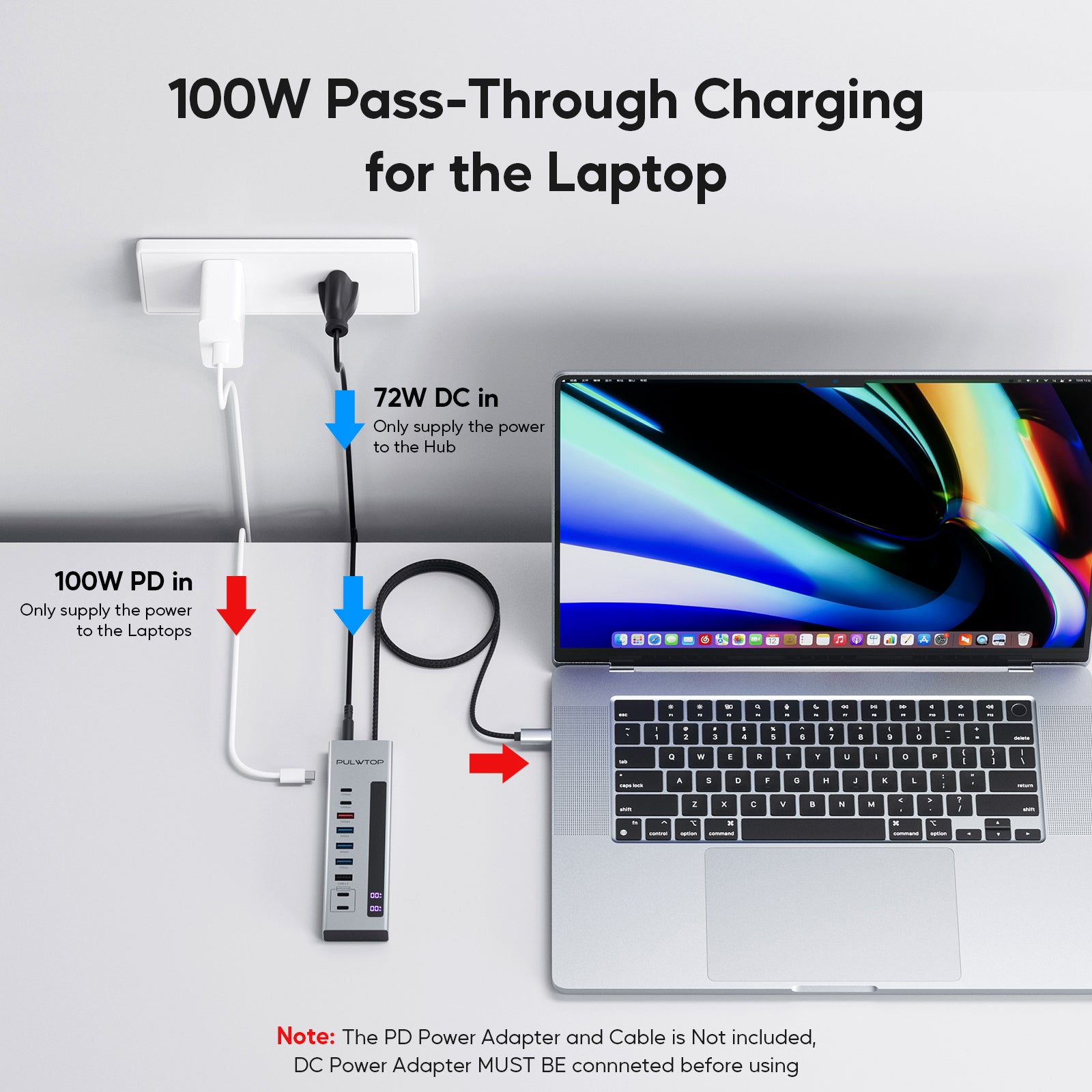 PULWTOP 10-in-1 Powered USB C Hub with 3 x USB A/C 10Gbps, 3 x USB-A 5Gbps, USB A 2.0, 100W USB-C PD-in, 2 x 24/45W USB-C PD Charging Data Hub for PC Laptops (72W Adapter Included)