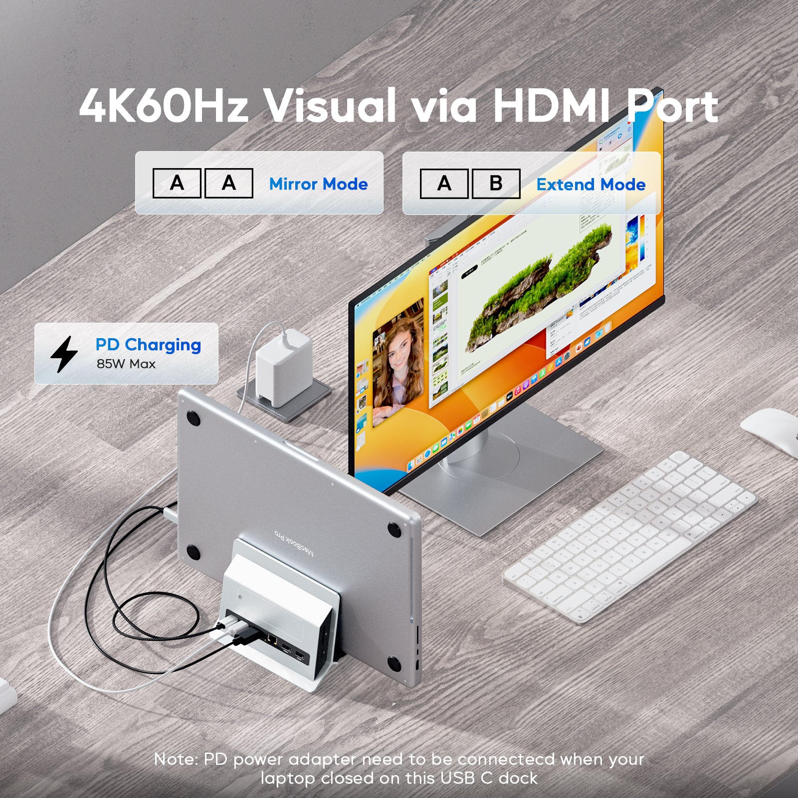 PULWTOP Vertical MacBook Docking Station,PULWTOP Docking Station Support Expand M.2 NVMe (Not Included),11 in 1 Docking Station for MacBook Pro/Air 4K@60Hz HDMI, 2USB C 10Gbps Silver