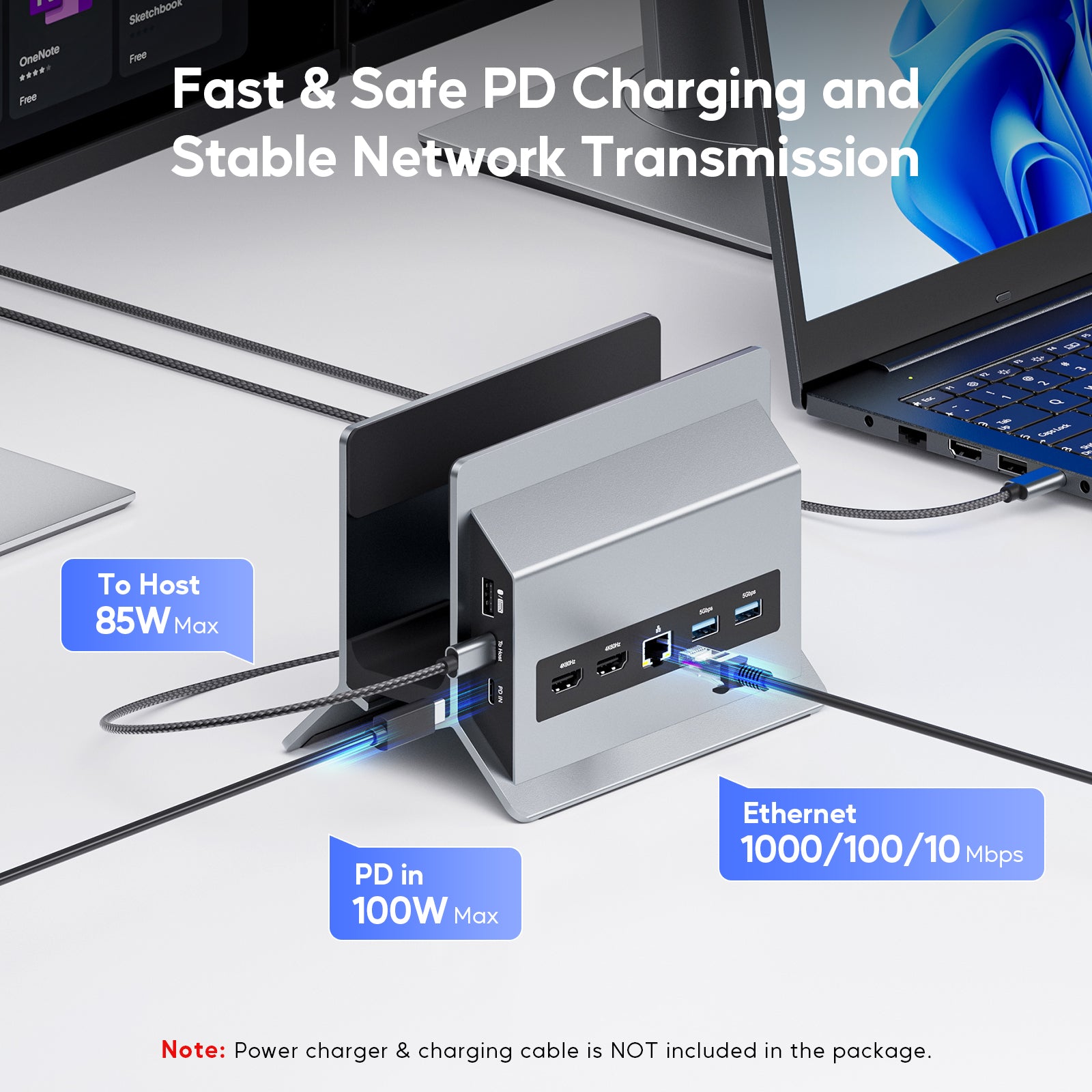 PULWTOP 11 in 1 USB C Docking Station Dual Monitor, Vertical Laptop Dock Stand with 2 x HDMI 4K 60Hz, 3 x USB A/C 10Gbps, 2 x USB A 5Gbps, USB A 2.0, Ethernet, PD3.0 Docking Station for Type-C Laptops