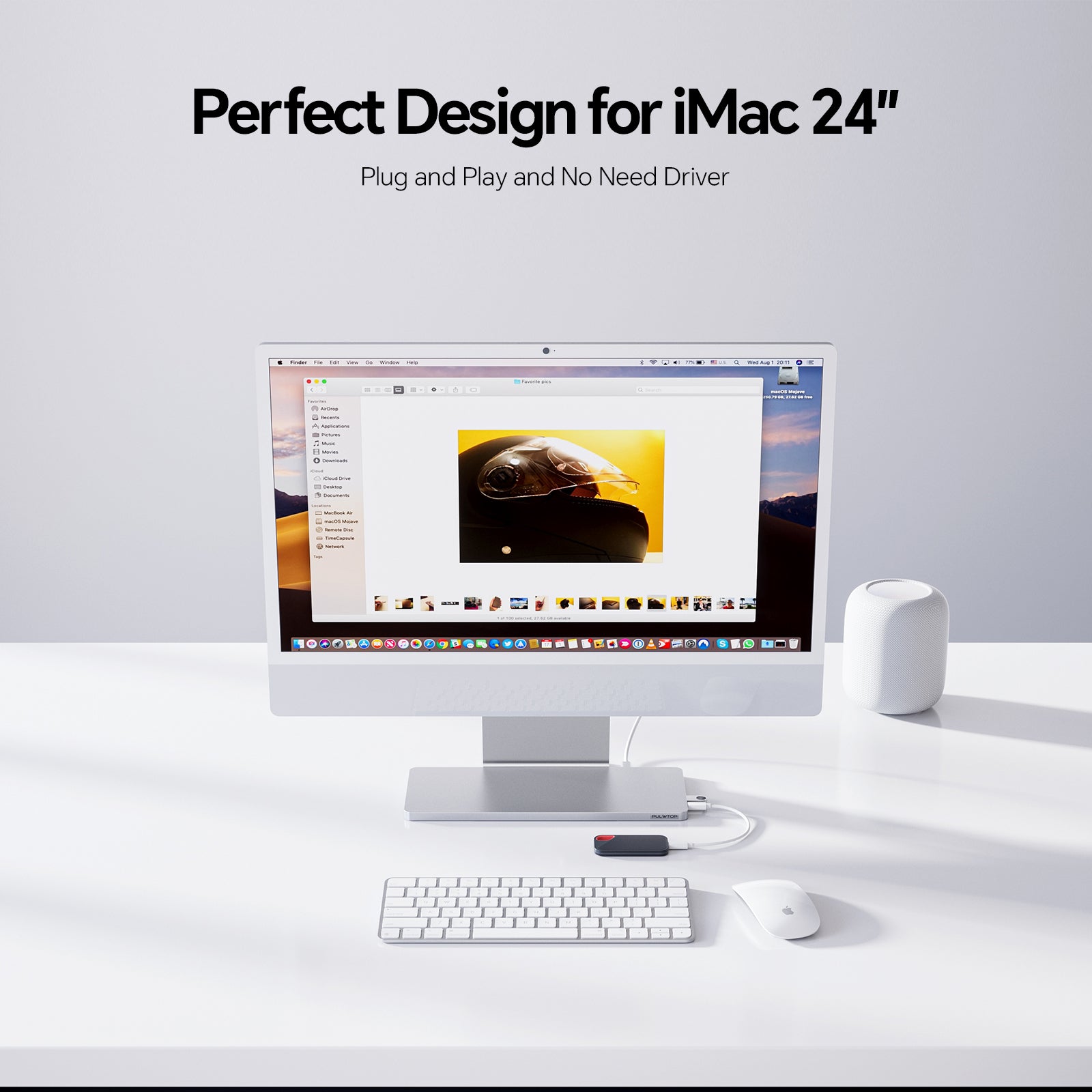 PULWTOP USB C Hub & iMac M1 M3 M4 Slim Dock Accessories ( 8 in 1, Silver, M.2 SSD case)