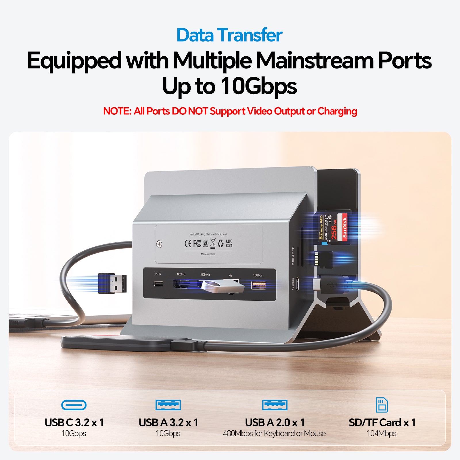 MacBook Docking Station Dual Monitor with 2 HDMI 4K@60Hz, USB A/C 10Gbps, Vertical Dock Stand for MacBook Pro Air M3 M4