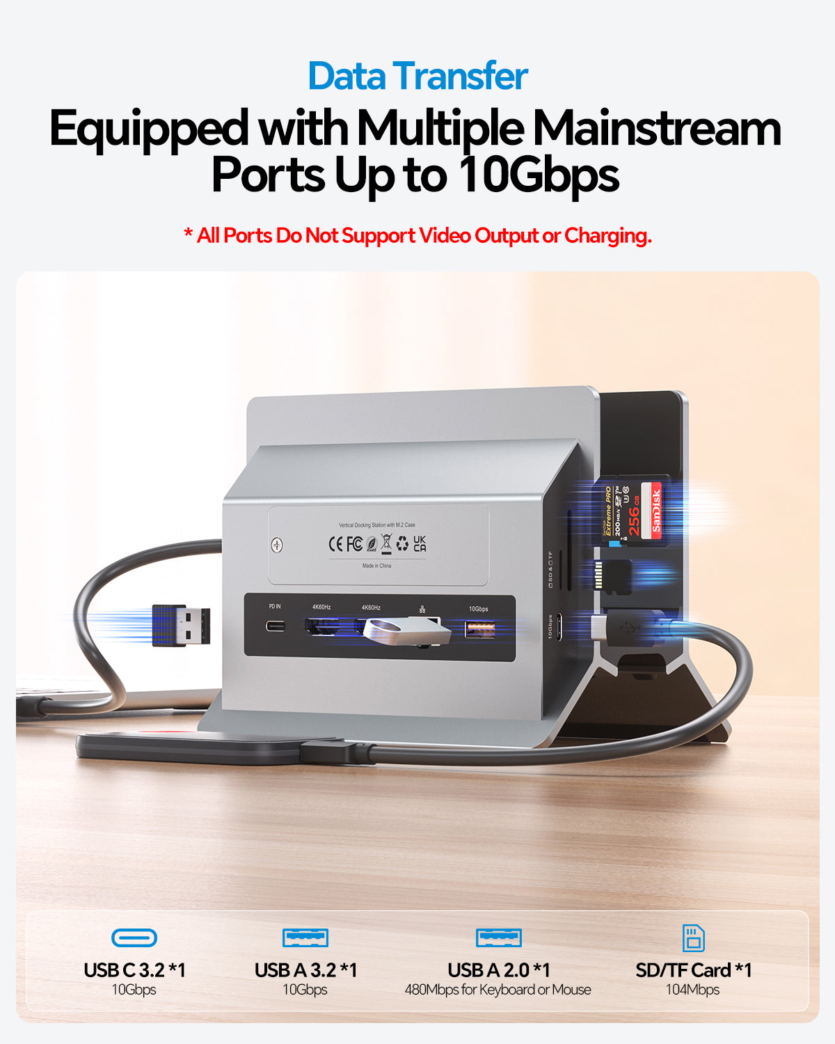 MacBook Docking Station Dual Monitor with 2 HDMI 4K@60Hz, USB A/C 10Gb