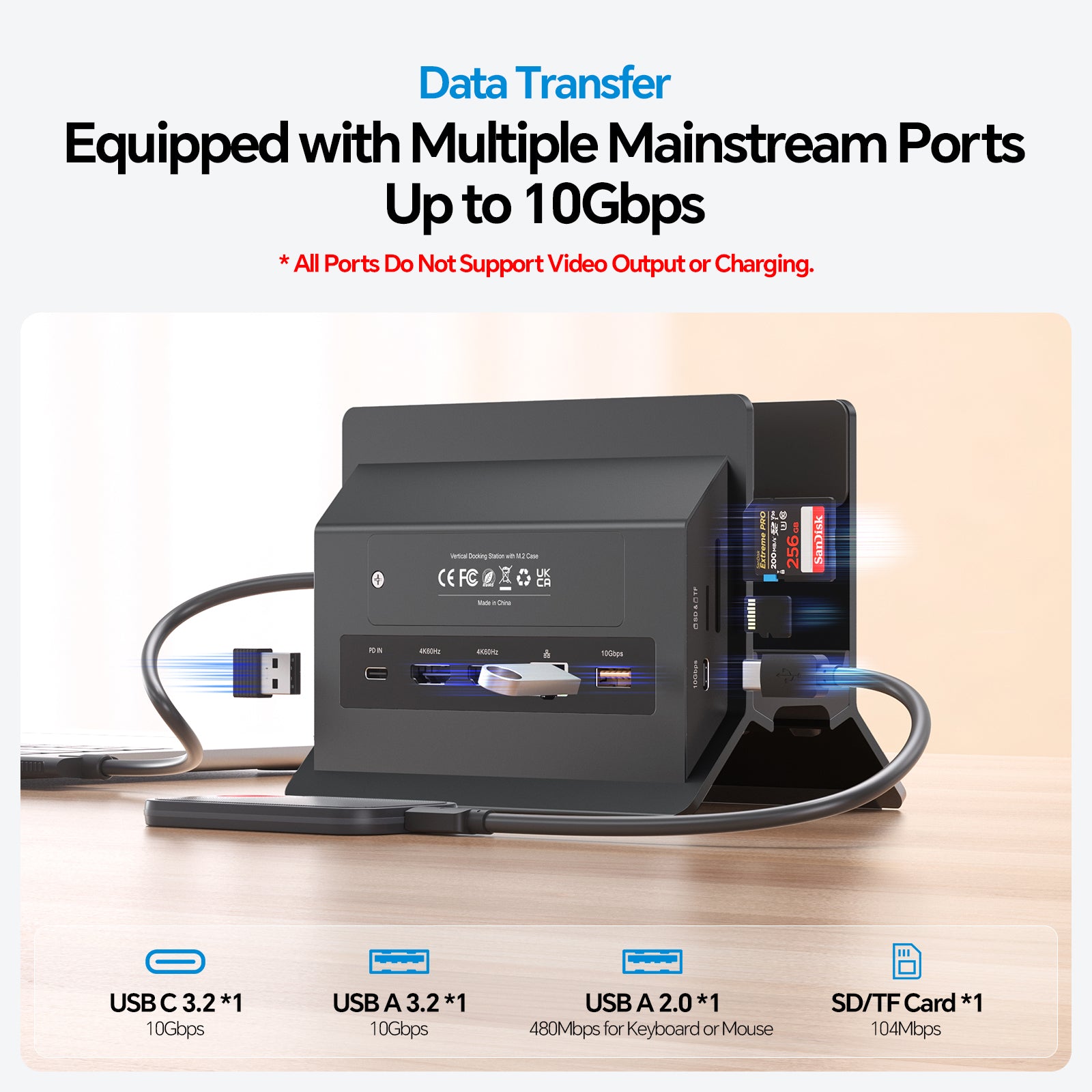 PULWTOP MacBook Docking Station Dual Monitor 4K@60Hz for MacBook Pro/Air M5/M4 (M.2 NVMe SSD Enclosure, 2 HDMI, 10Gbps USB A/C) - Black