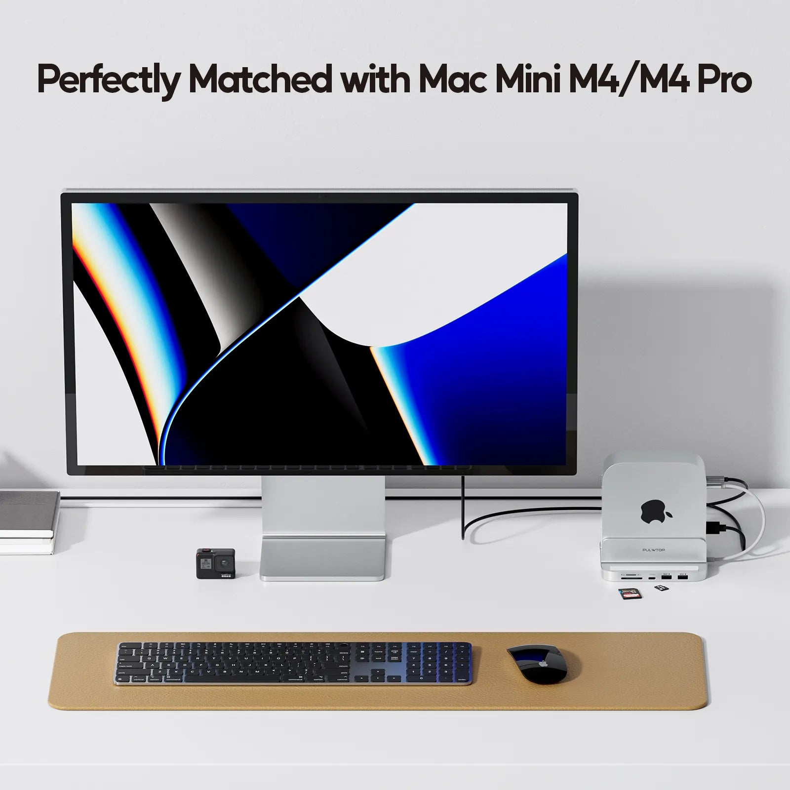 PULWTOP Mac Mini M4 Vertical USB C Hub& Stand（8-in-1, M.2