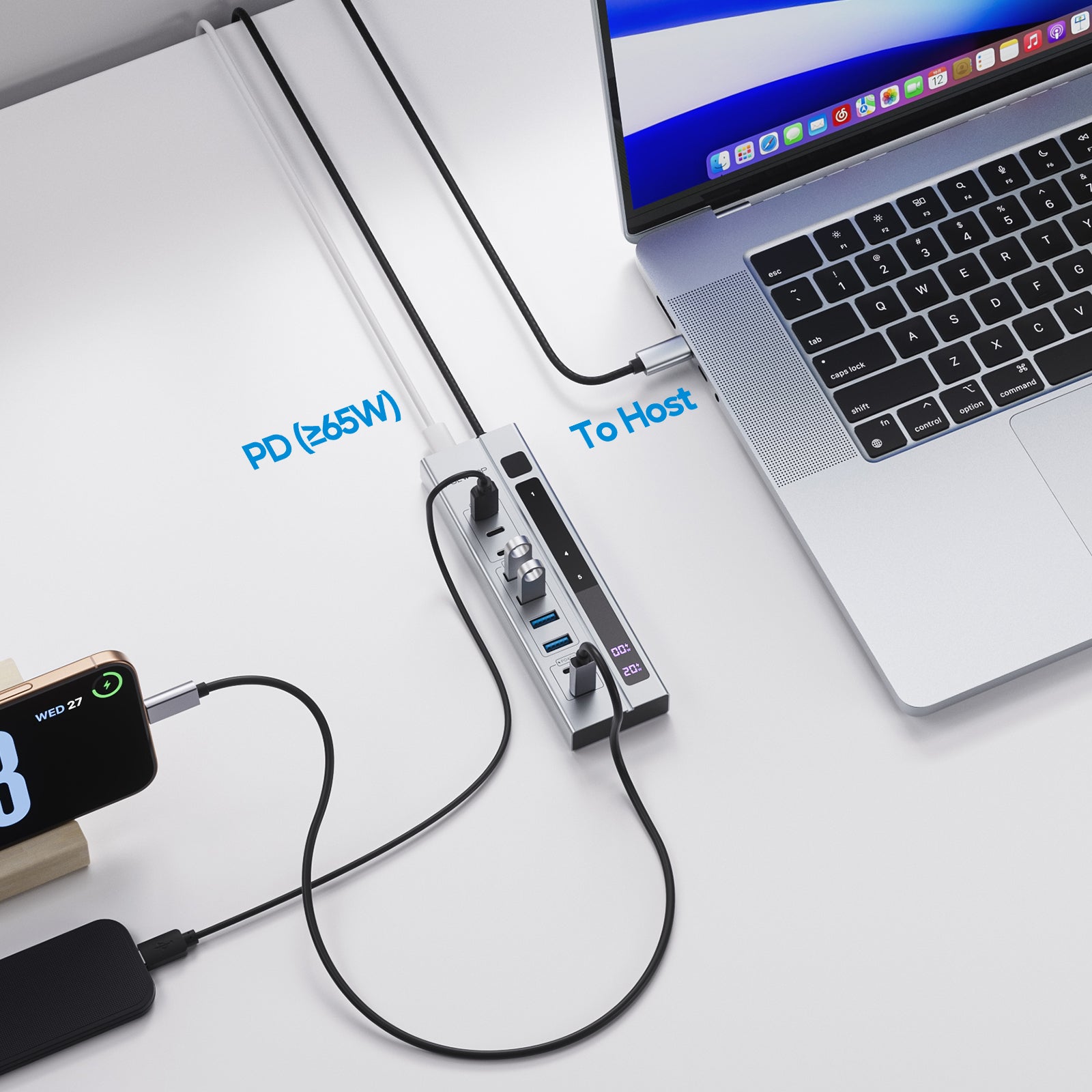 PULWTOP 9-in-1 USB 3.2 Data Hub, Power Adapter NOT Included, Powered USB C Hub with 3 x USB-C 10Gbps, 4 x USB-A 5Gbps and 2 x 24/45W USB-C PD Charging Ports USB Hub for MacBook Laptops Tablets