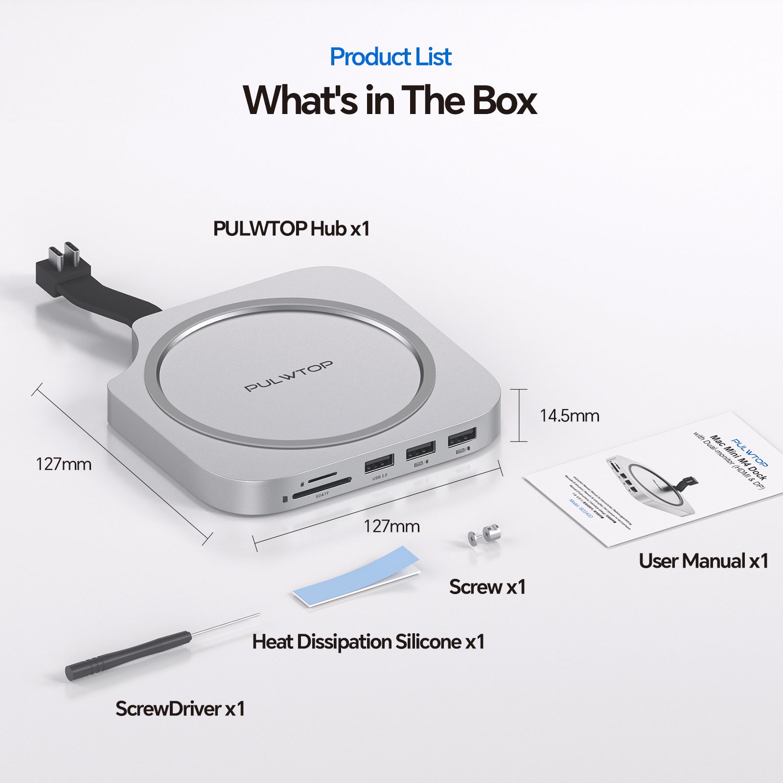 Mac Mini M4 Dock Stand with DP 4K 144Hz & HDMI 4K 60Hz, Mac Mini M4 Pro Hub with 4TB NVMe SSD Enclosure (SSD NOT Included), 3 USB A 2.0, SD/TF 3.0, 3.5mm Audio/Mic