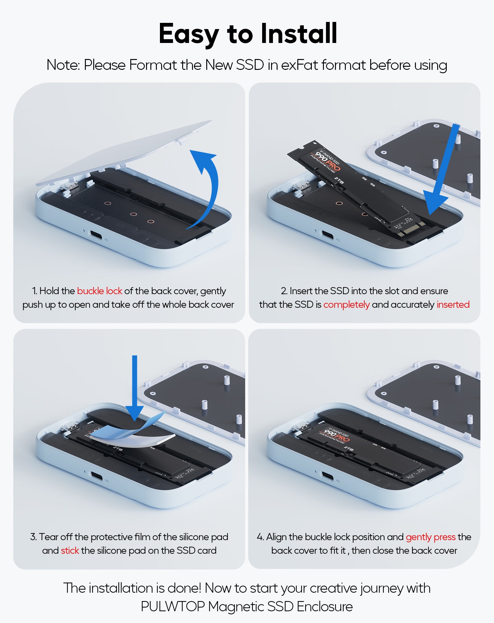 Magnetic SSD Enclosure for iPhone 15 Pro/Max ProRes, M.2 2230/42/60/80 SSD to USB C Enclosure, Support 10Gbps Data, 60W PD Charging and 3.5mm Audio/Mic NVMe SSD Reader (SSD Not Included)