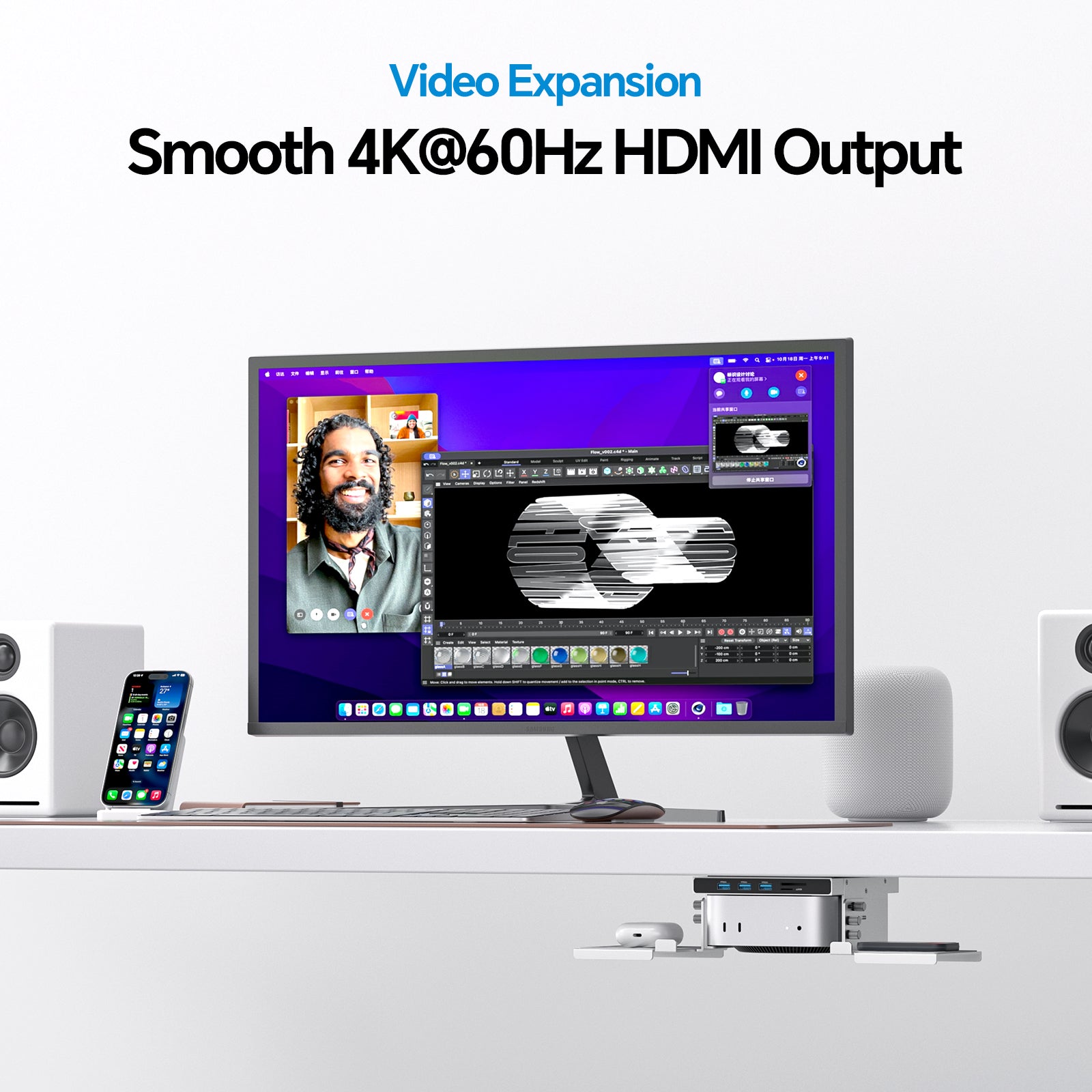 PULWTOP Mac mini M4 Dock & Stand, Metal Bracket Holder for Monitor, Desk and VESA Port (9-in-1, 8TB M.2 SSD case, HDMI 4K)