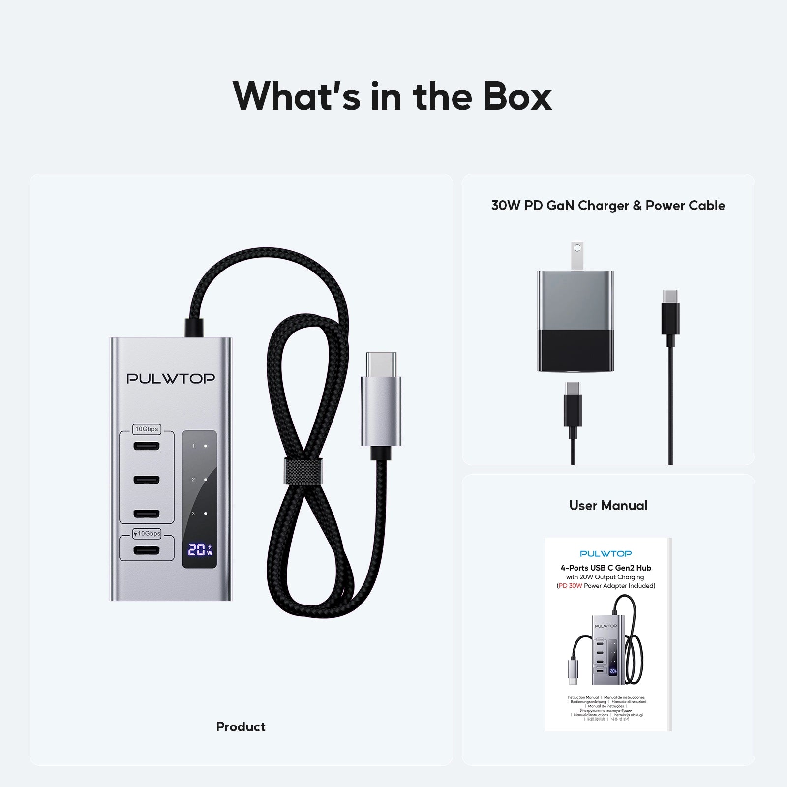 PULWTOP 4 in 1 USB C to USB C Hub Support Data 10Gbps & Charging(Not Support Video)