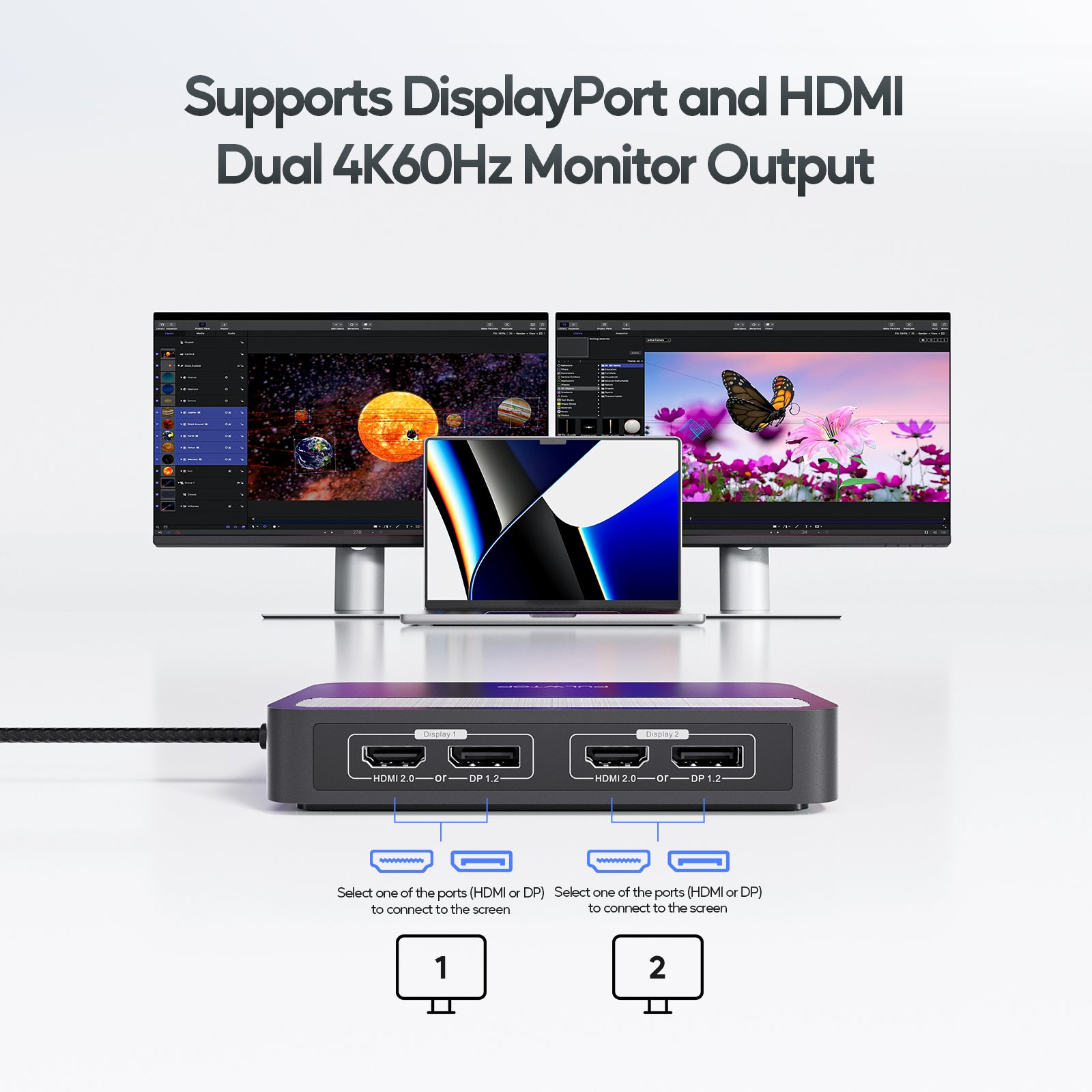 PULWTOP Dual DisplayLink Docking Station with Dual 4K@60Hz Display, 2 USB A 2.0, Ethernet for MacBook M1/M2/M3/Windows