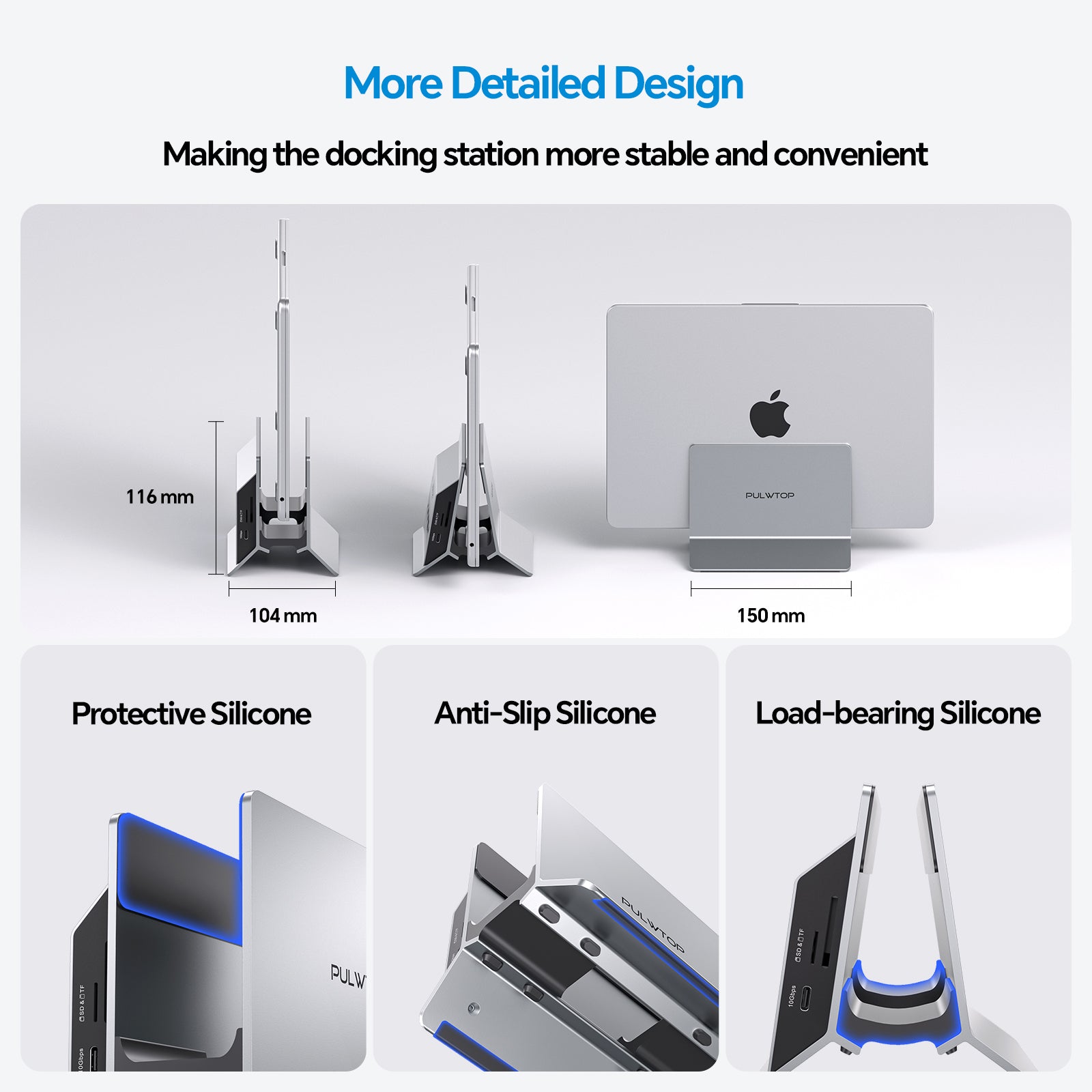 MacBook Docking Station Dual Monitor with 2 HDMI 4K@60Hz, USB A/C 10Gbps, Vertical Dock Stand for MacBook Pro Air M3 M4