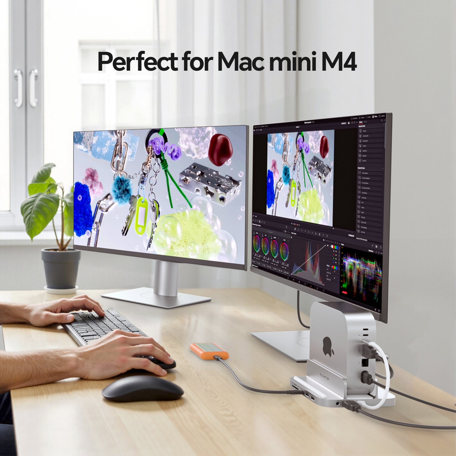 PULWTOP Mac Mini M4 Dock& Stand（9-in-1, M.2 SSD case, HDMI 4K, 10Gbps）