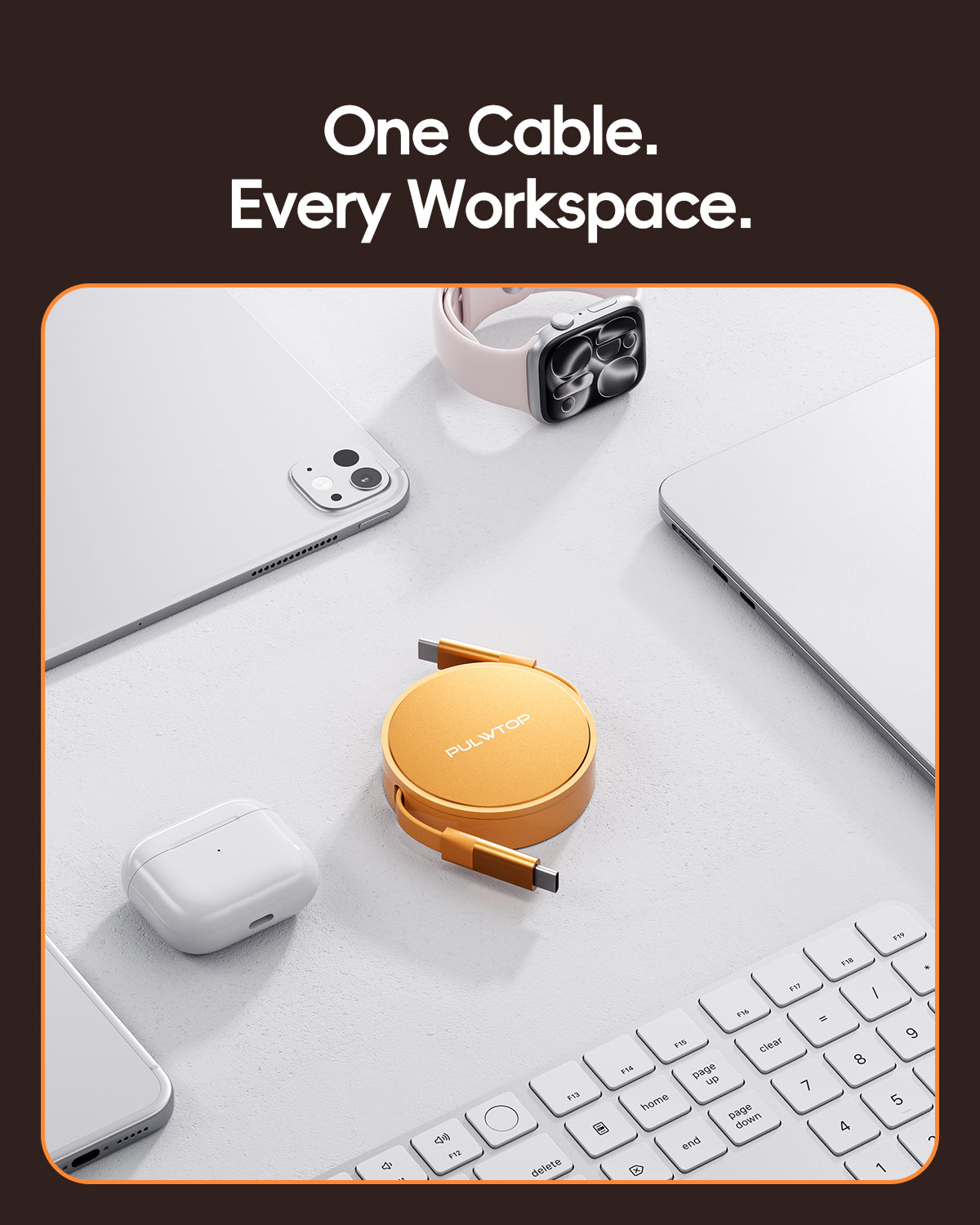 PULWTOP Retractable USB C to USB C Cable, USB 4 Cable with PD 240W, 20Gbps, 8K60Hz - Orange
