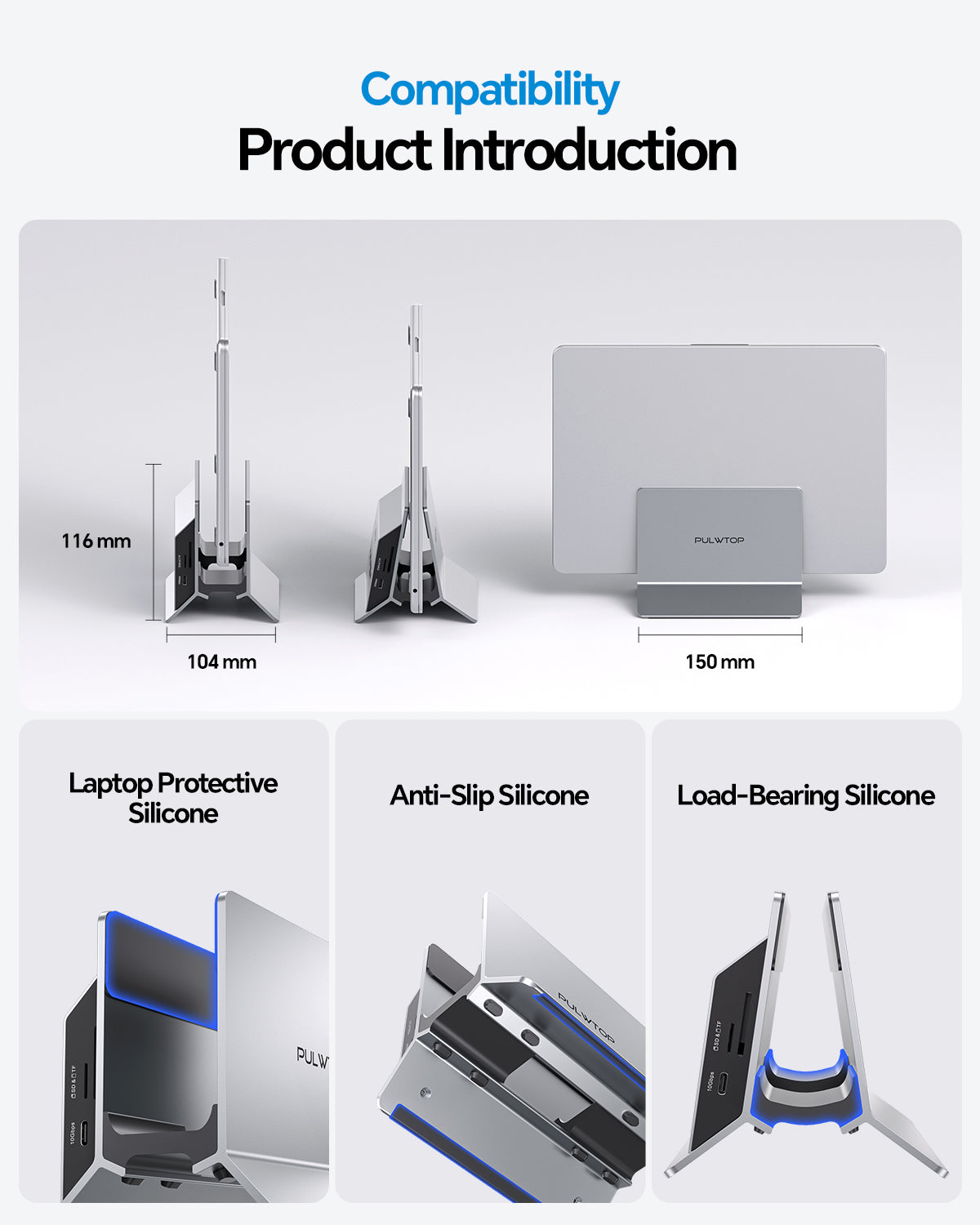 MacBook Docking Station Dual Monitor with 2 HDMI 4K@60Hz, USB A/C 10Gbps, Vertical Dock Stand for MacBook Pro Air M3 M4