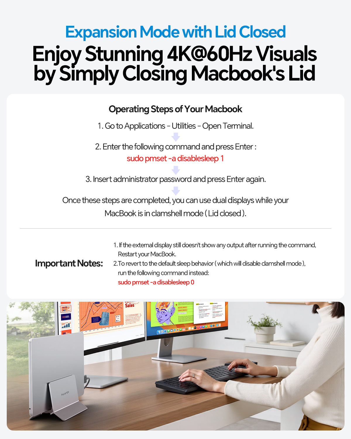 MacBook Docking Station Dual Monitor with 2 HDMI 4K@60Hz, USB A/C 10Gbps, Vertical Dock Stand for MacBook Pro Air M3 M4