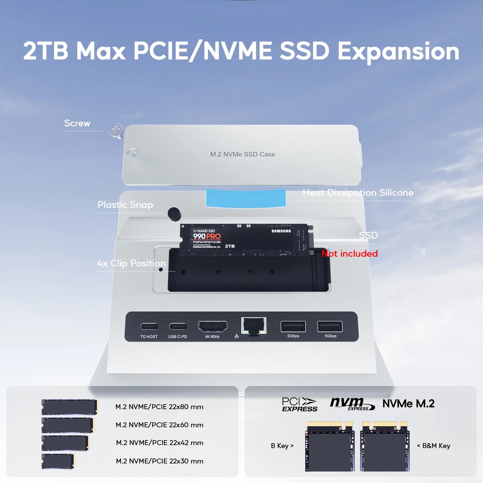 PULWTOP Vertical MacBook Docking Station,PULWTOP Docking Station Support Expand M.2 NVMe (Not Included),11 in 1 Docking Station for MacBook Pro/Air 4K@60Hz HDMI, 2USB C 10Gbps Silver