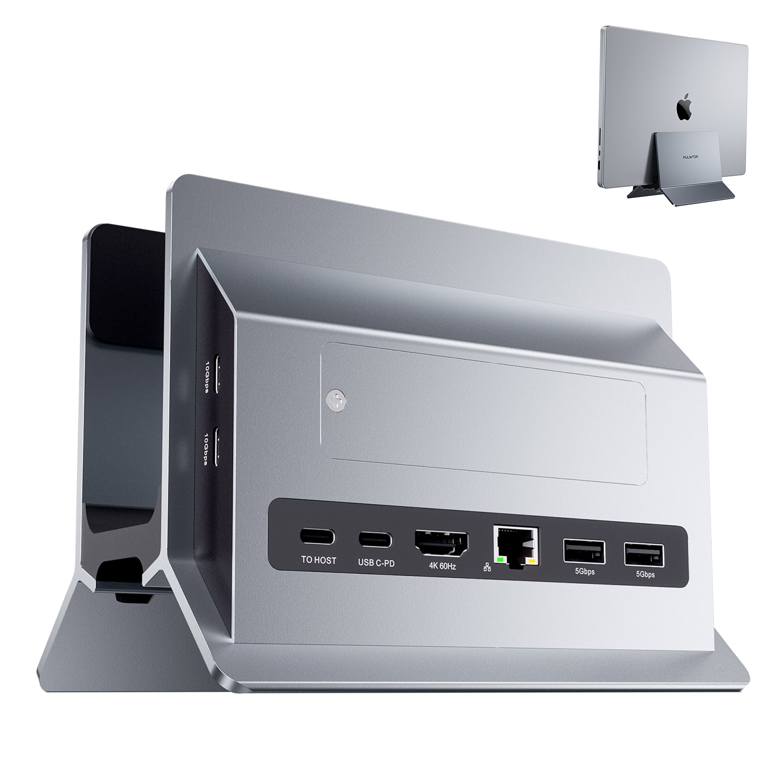 PULWTOP USB C docking station with vertical stand, compatible with MacBook Pro and Air, with 4K@60Hz HDMI for HP/Dell/Lenovo laptops