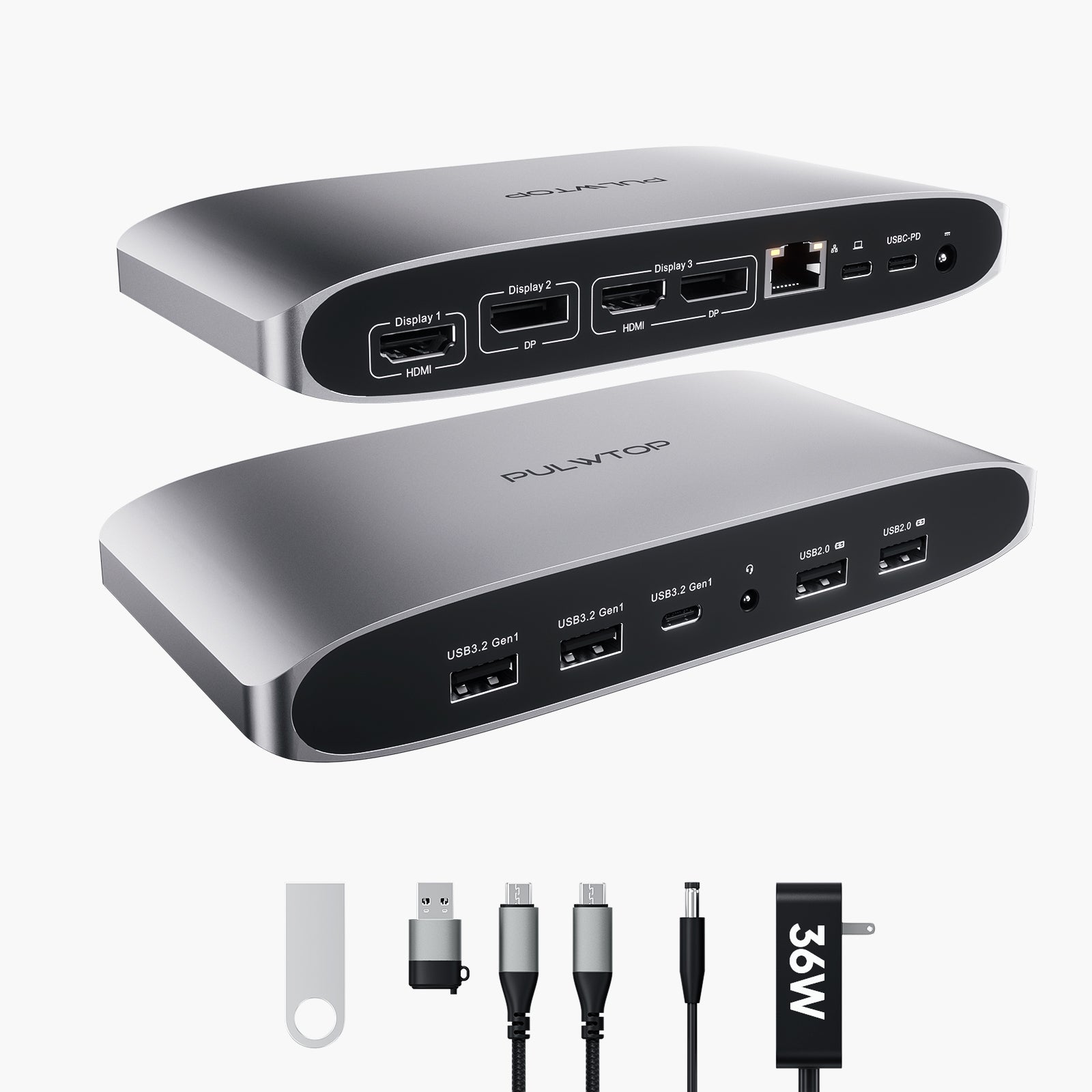 PULWTOP Displaylink Triple Monitor Universal Dock (14-in-1), USB C Laptop Dock with HDMI and DisplayPort, PD, USB-C Data, USBA, Ethernet, Audio