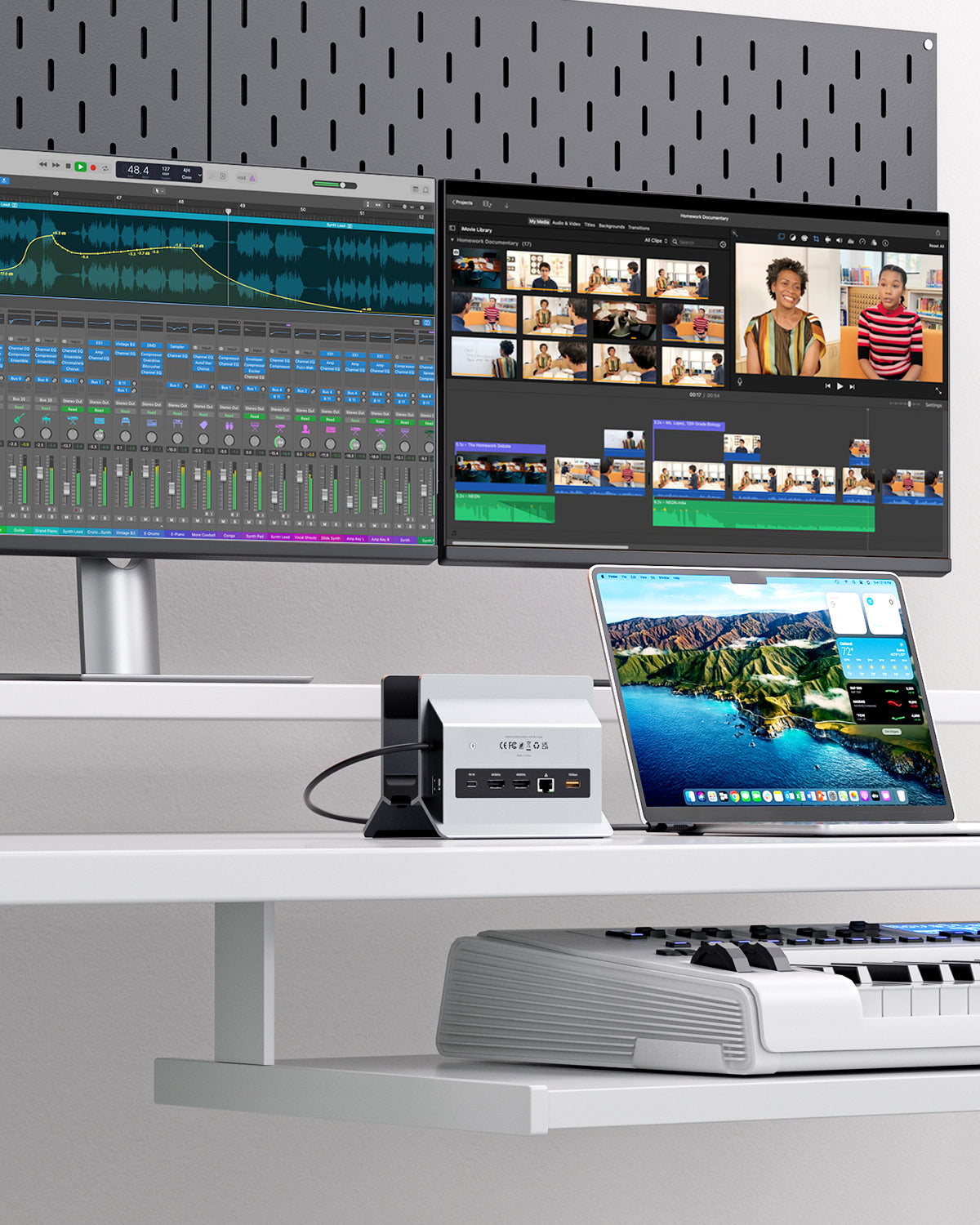 MacBook Docking Station Dual Monitor with 2 HDMI 4K@60Hz, USB A/C 10Gbps, Vertical Dock Stand for MacBook Pro Air M3 M4
