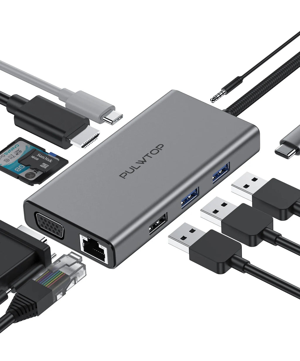 Pulwtop 10 in 1 USB C HUB DUAL MONITOR SST For Mac Os