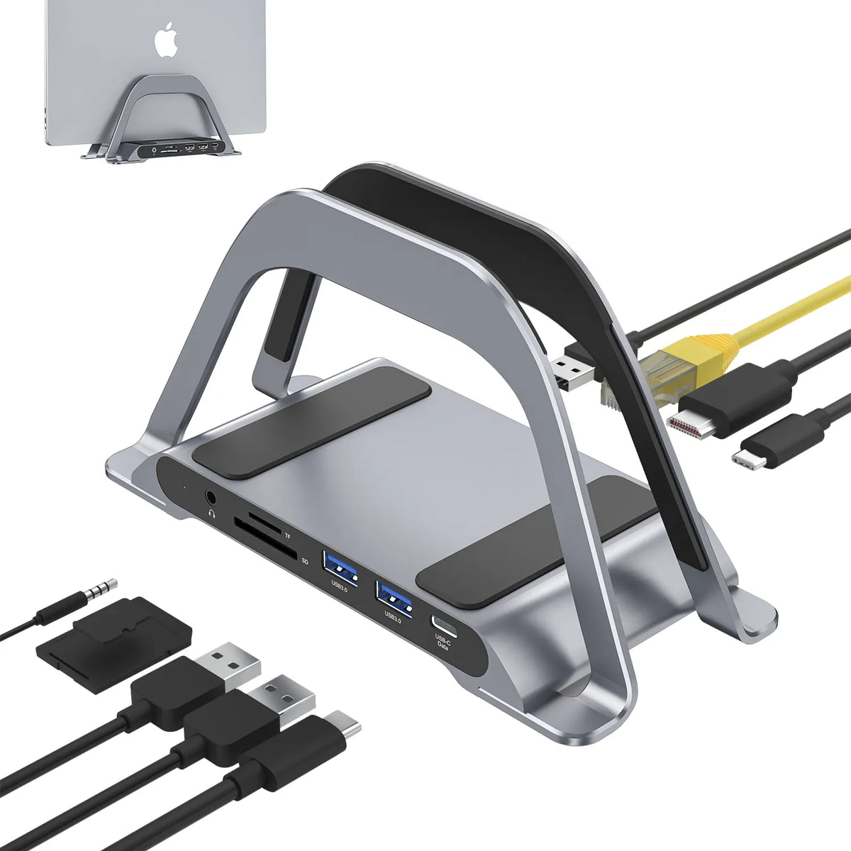 PULWTOP MacBook Dock, USB C docking station with vertical stand, compa
