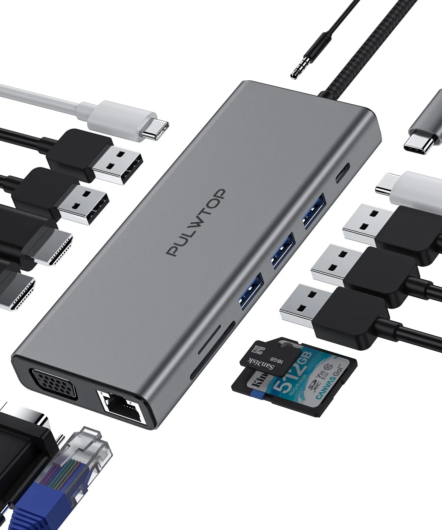 PULWTOP 14 in 1 USB C Docking Station Triple MST Display For Windows Os