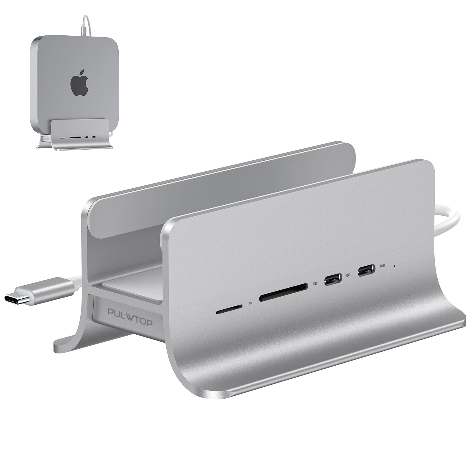PULWTOP USB C Hub for Mac Mini, 5 in 1USB Hub Adapter Support M.2 NVMe SSD Expand(Not Included)
