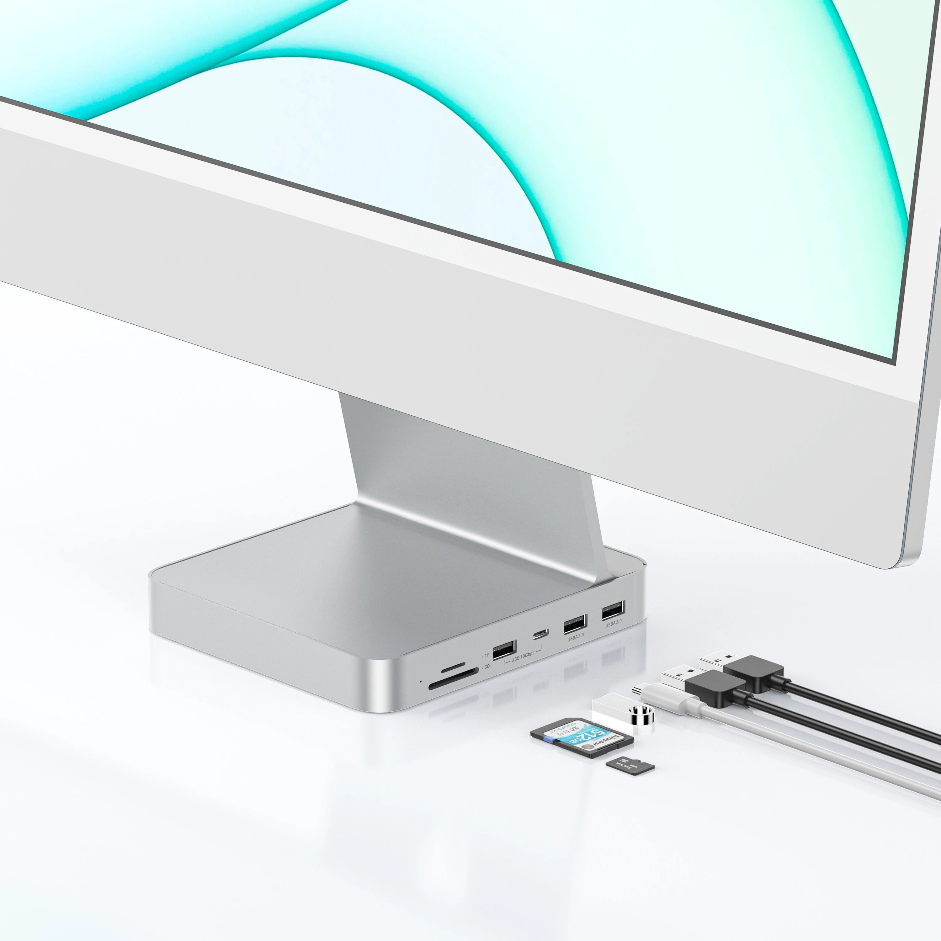 PULWTOP 7-in-1 USB C HUB for iMac 24-inch 2021, USB Hub Adapter iMac Accessory, Docking Station Supports Expansion M.2 NVMe SSD (Not Included)-Silver