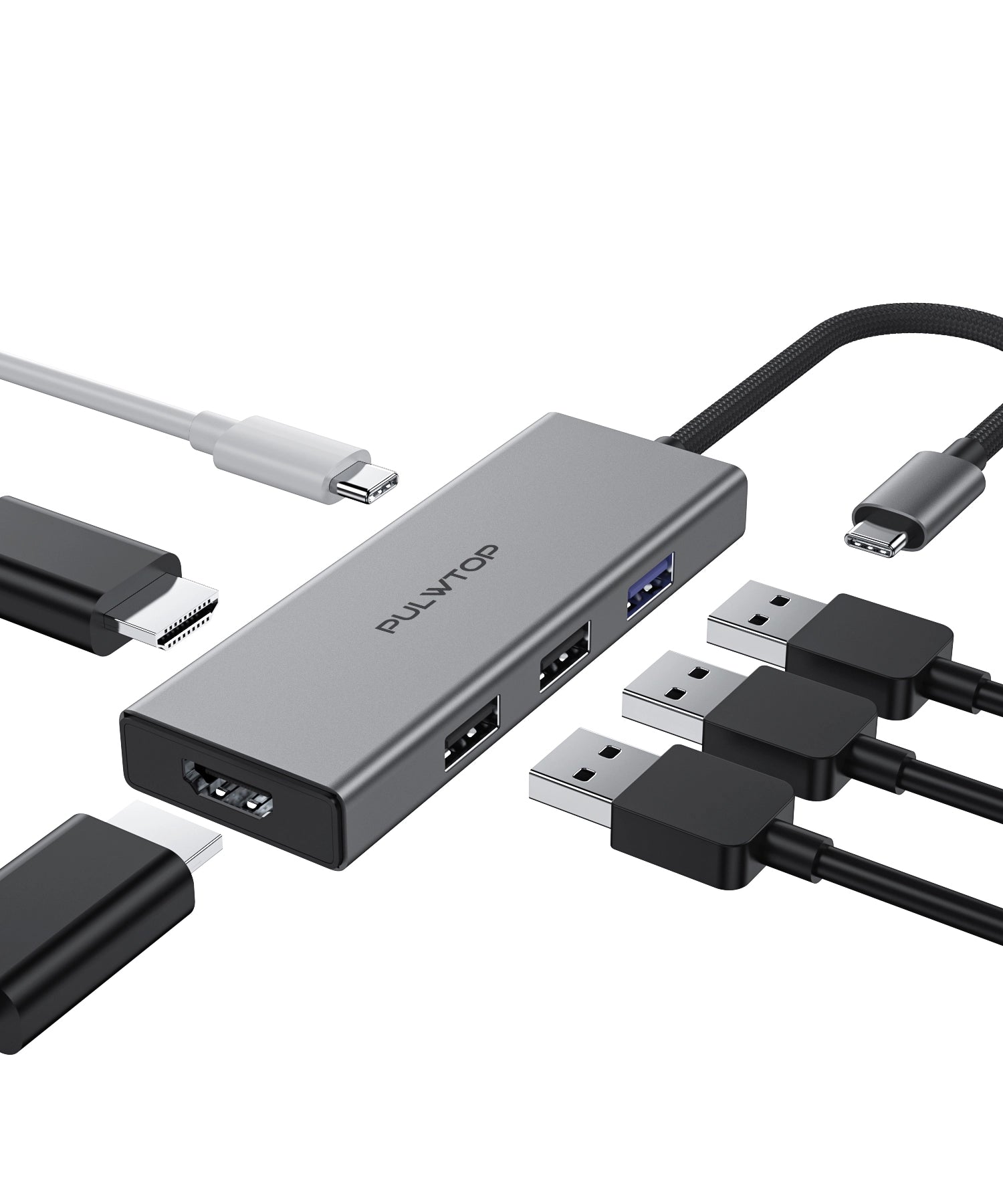 PULWTOP 6-in-1 USB C Hub Dual HDMI Monitors (for Windows), USB C Adapter with Dual HDMI, USB Ports, PD