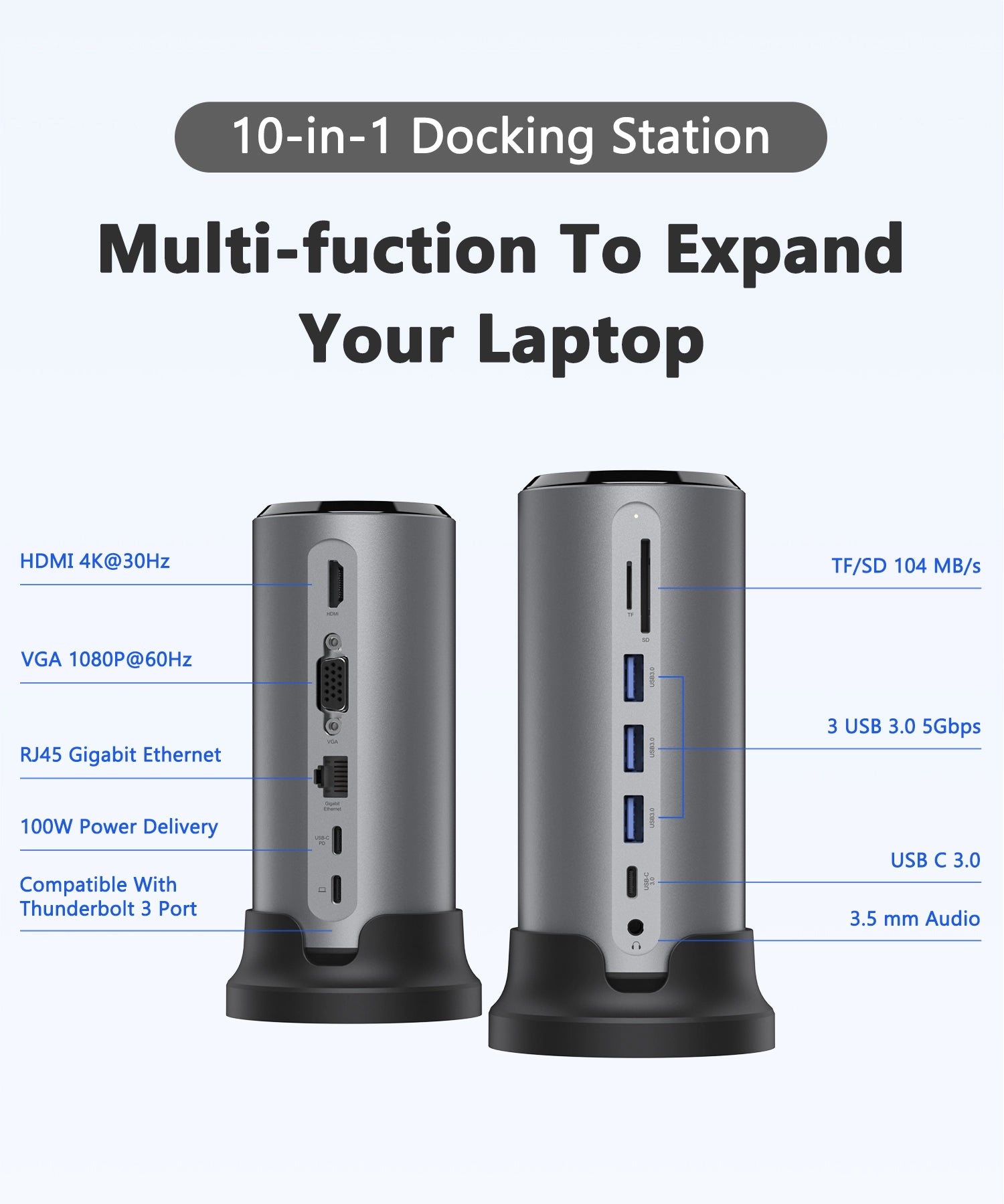 PULWTOP Dock, 12-in-1 Universal Laptop Dock Dual Monitor, Type-C to HDMI, VGA, Ethernet, USB 3.0, SD/TF, PD 100W, Audio