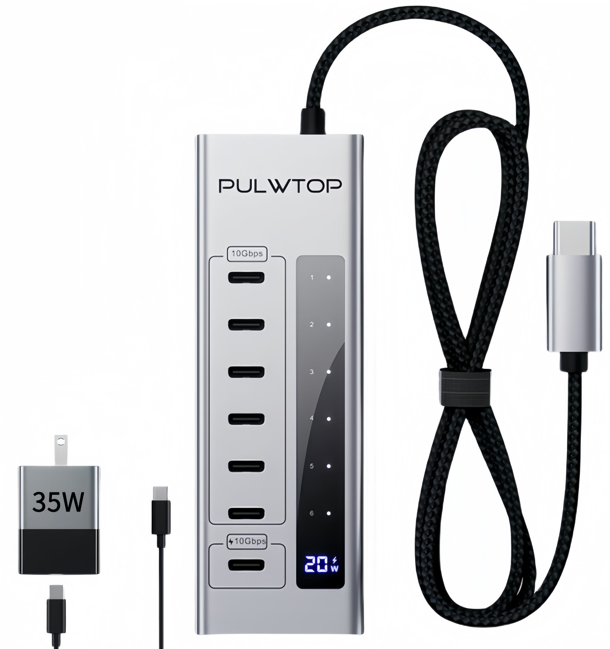 PULWTOP 7 in 1 USB C to USB C Hub Support Data 10Gbps & Charging(Not Support Video)