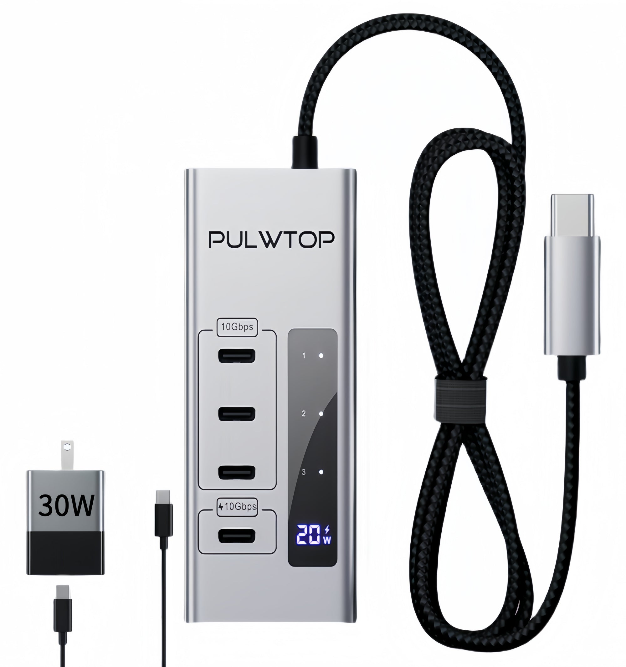 PULWTOP 4 in 1 USB C to USB C Hub Support Data 10Gbps & Charging(Not Support Video)