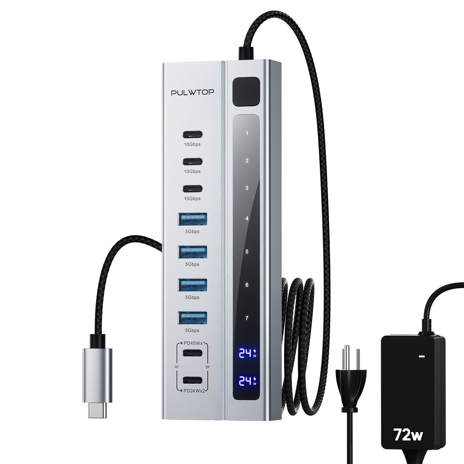PULWTOP USB hub powered with 10Gbps data PD 45W charging (with 75W adapter for iMac, MacBook Pro/Air, iPad
