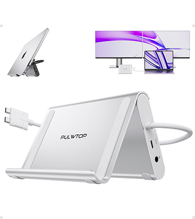 PULWTOP Macbook Docking Station Dual Monitor with 2×HDMI, 10Gbps USB-C/A, Ethernet, Audio for MacBook Pro/Air M4/M5 – Midnight