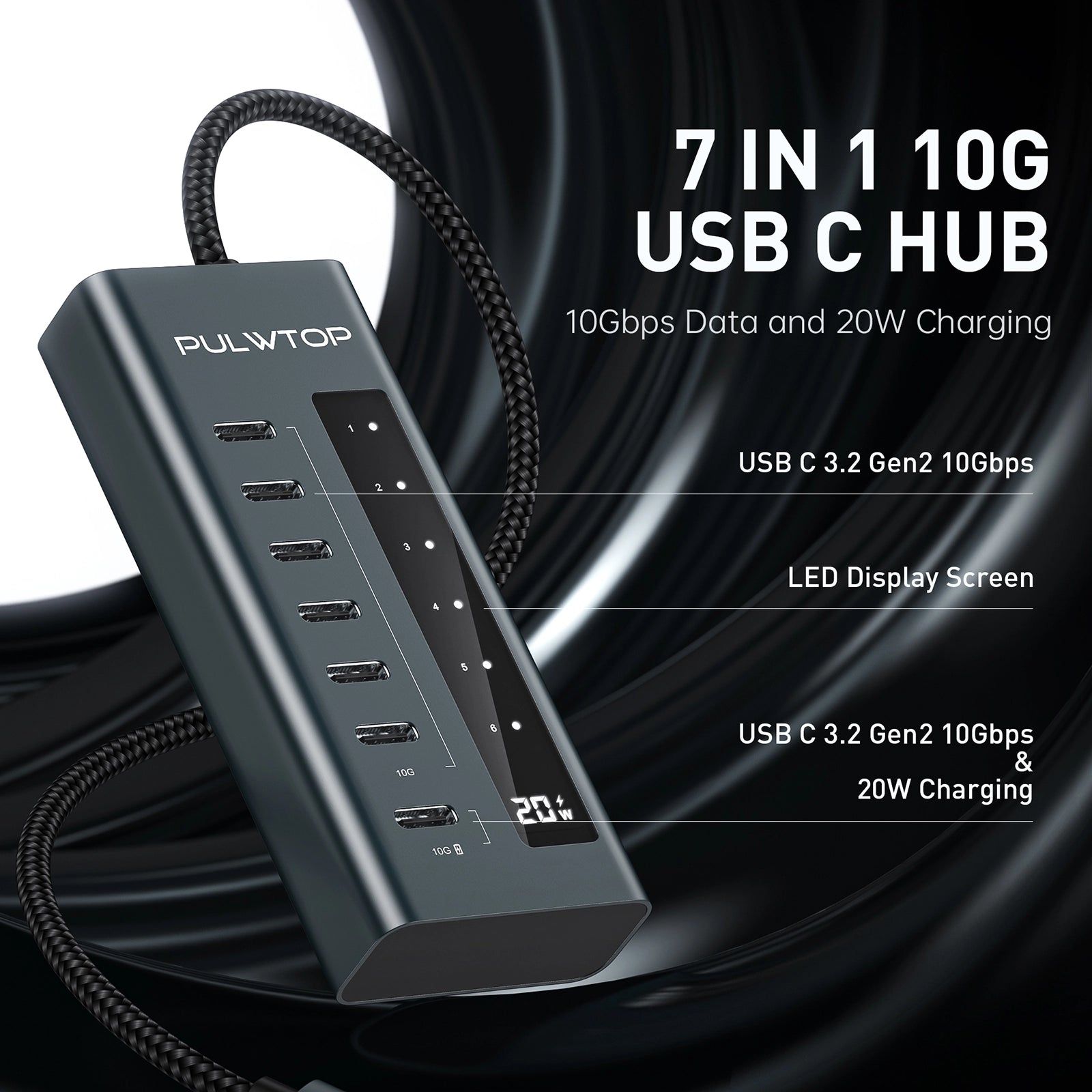 PULWTOP 7-in-1 10Gbps USB C supports data and charging (non-video) for iMac, MacBook Pro/Air, iPad, XPS