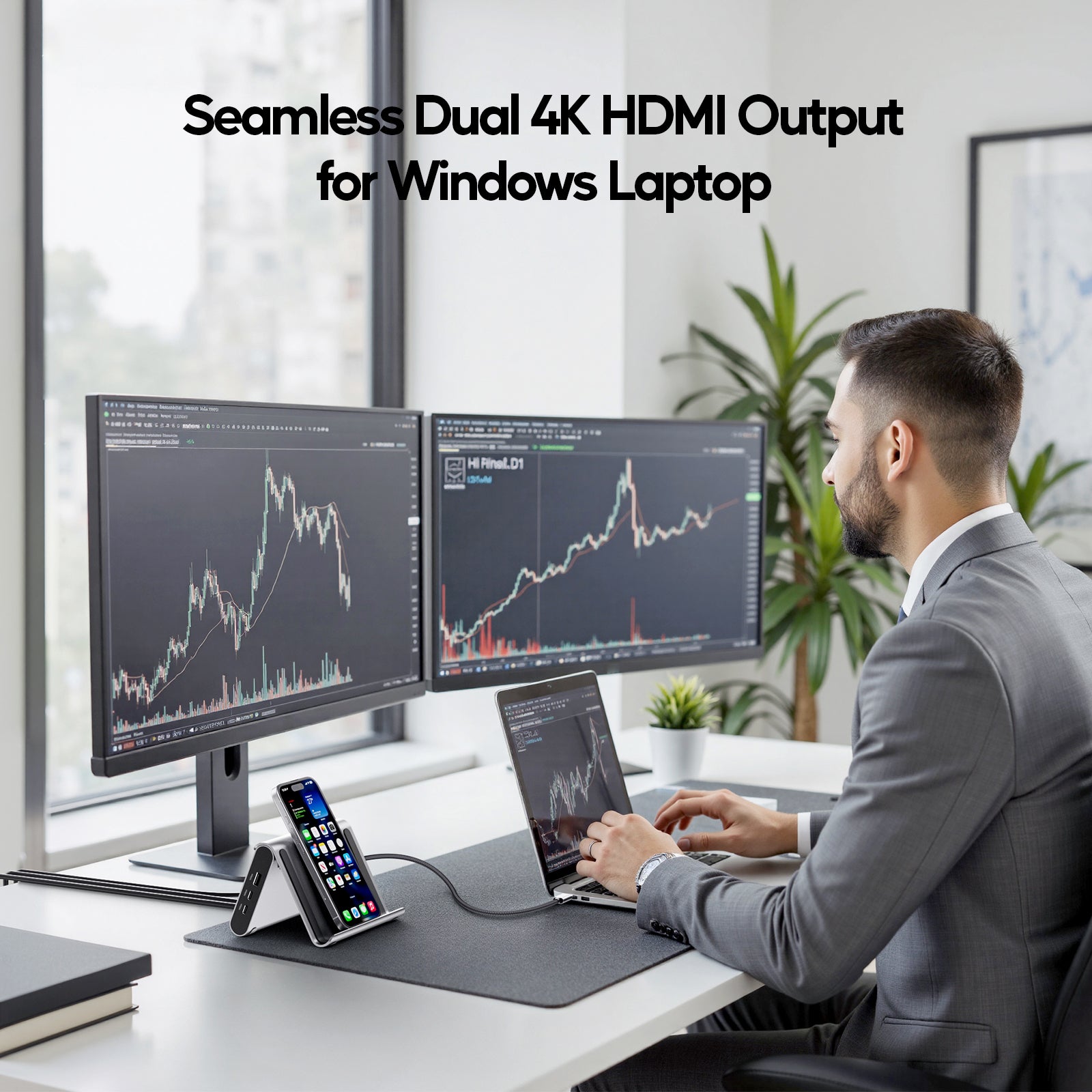 PULWTOP USB C Docking Station Dual Monitor for Surface Pro&GO