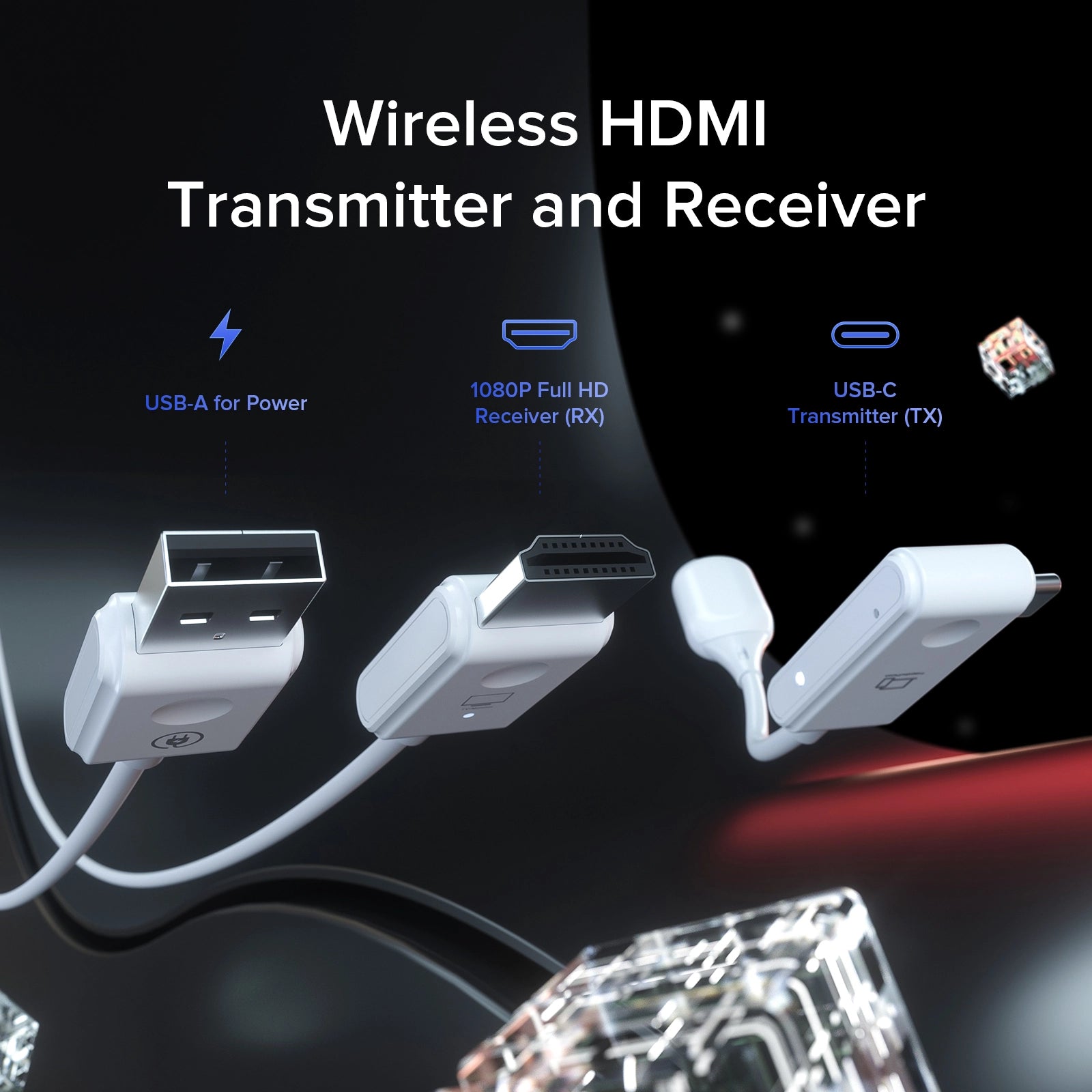 PULWTOP HDMI Wireless Extender, Wireless HDMI Transmitter and Receiver 30m/98ft HD 1080p Support 2.4/5GHz