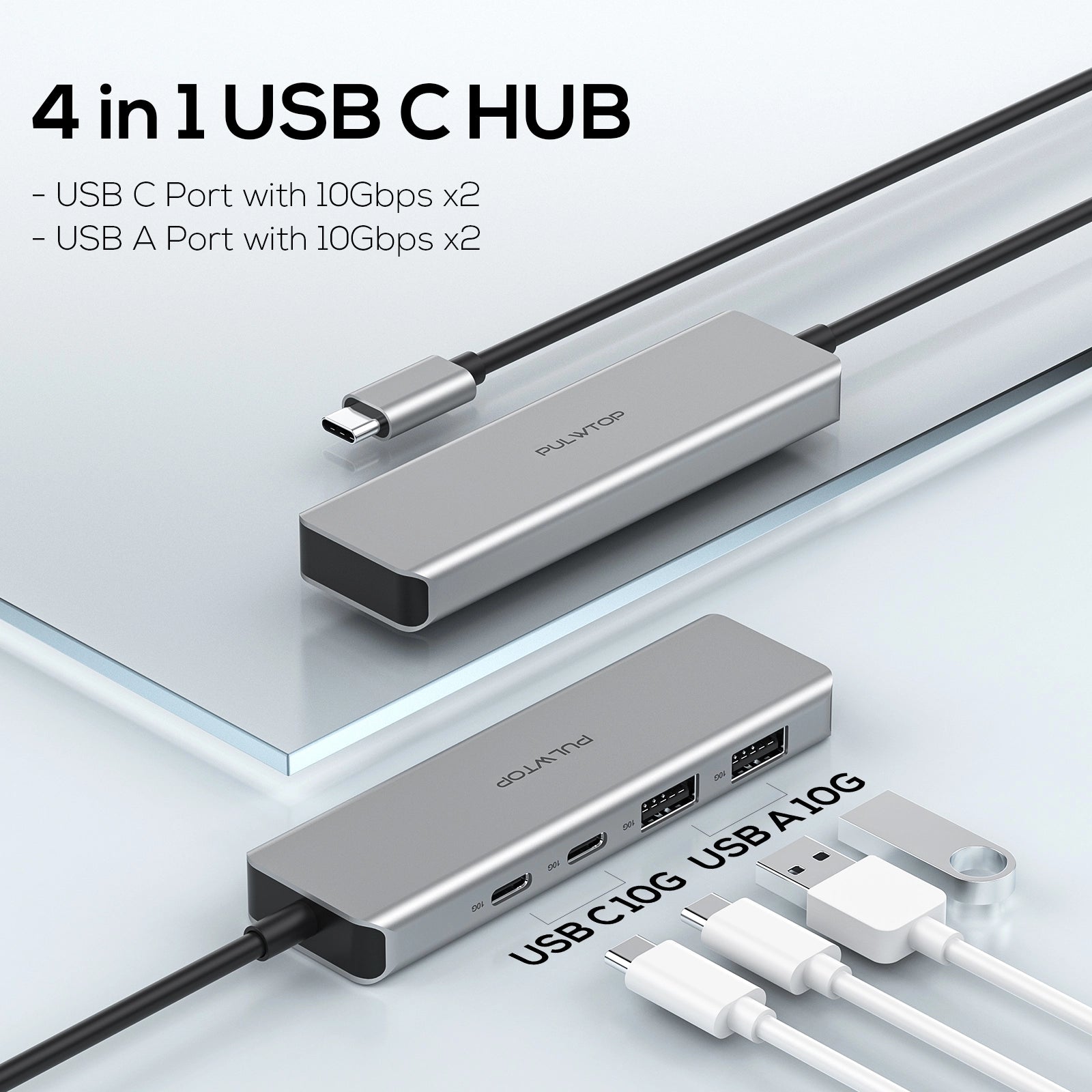 USB C Hub with 10Gbps 4* USB C Ports for Laptop, USB C Splitter USB