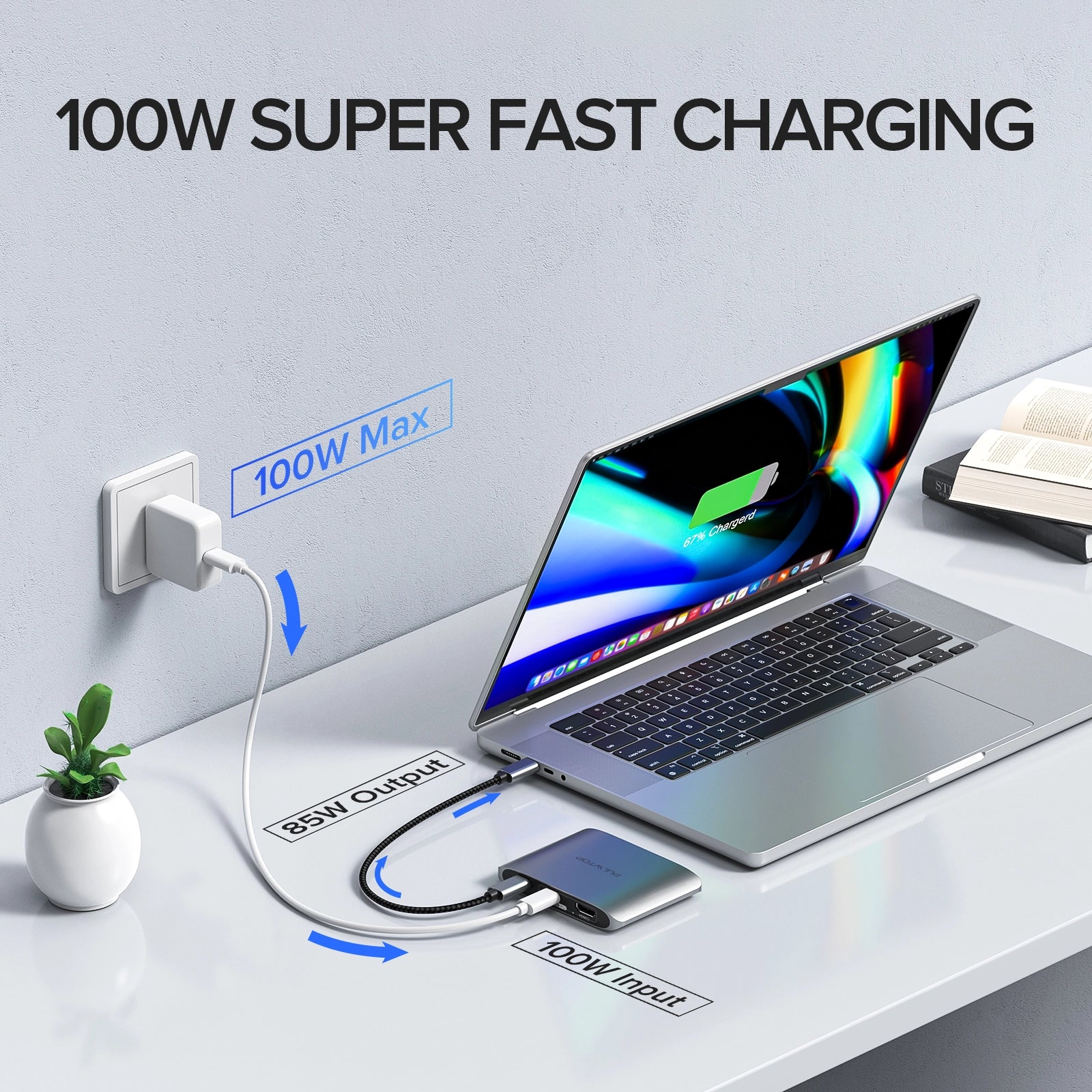 PULWTOP 6-in-1 USB C Hub with 4K HDMI,3 USB-C 10Gbps Data Ports, Full-Featured USB-C (100W PD+10Gbps Data Port+4K 60Hz Display)