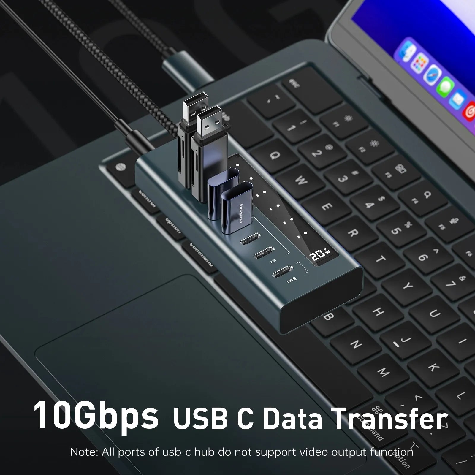 PULWTOP 7-in-1 10Gbps USB C supports data and charging (non-video) for iMac, MacBook Pro/Air, iPad, XPS