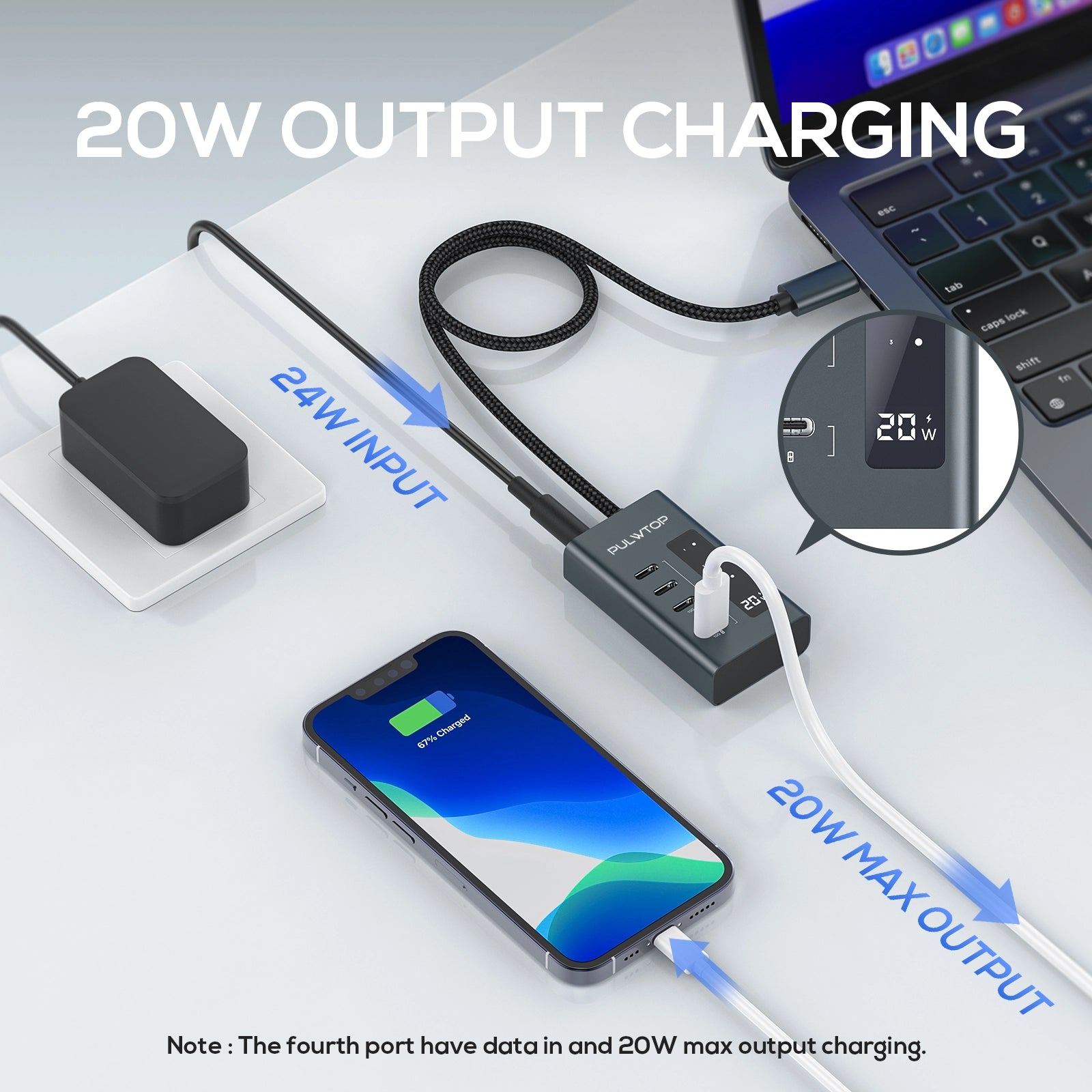 PULWTOP USB C Hub for Laptops, 4-in-1 10Gbps USB C supports data and charging (not video), works with iMac, MacBook Pro/Air, iPad, XPS