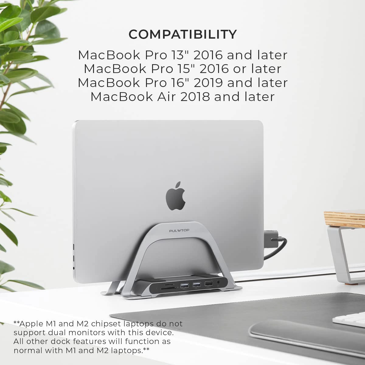 PULWTOP MacBook Vertical Stand Docking Station ,Dual Monitor Compatible with MacBook Pro and Air