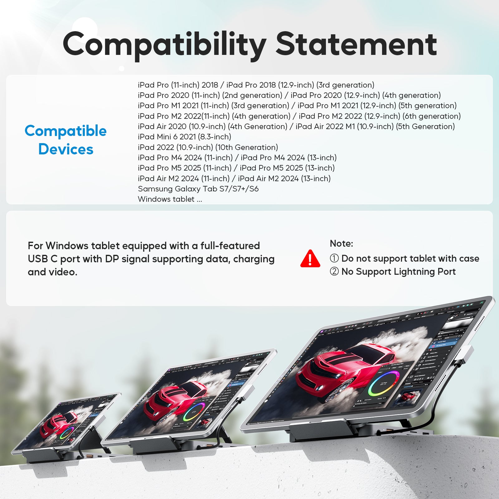 PULWTOP USB C Docking Station, With 4KHDMI, 100W PD Aluminum Hub with SSD Case, Foldable Stand Base for iPad