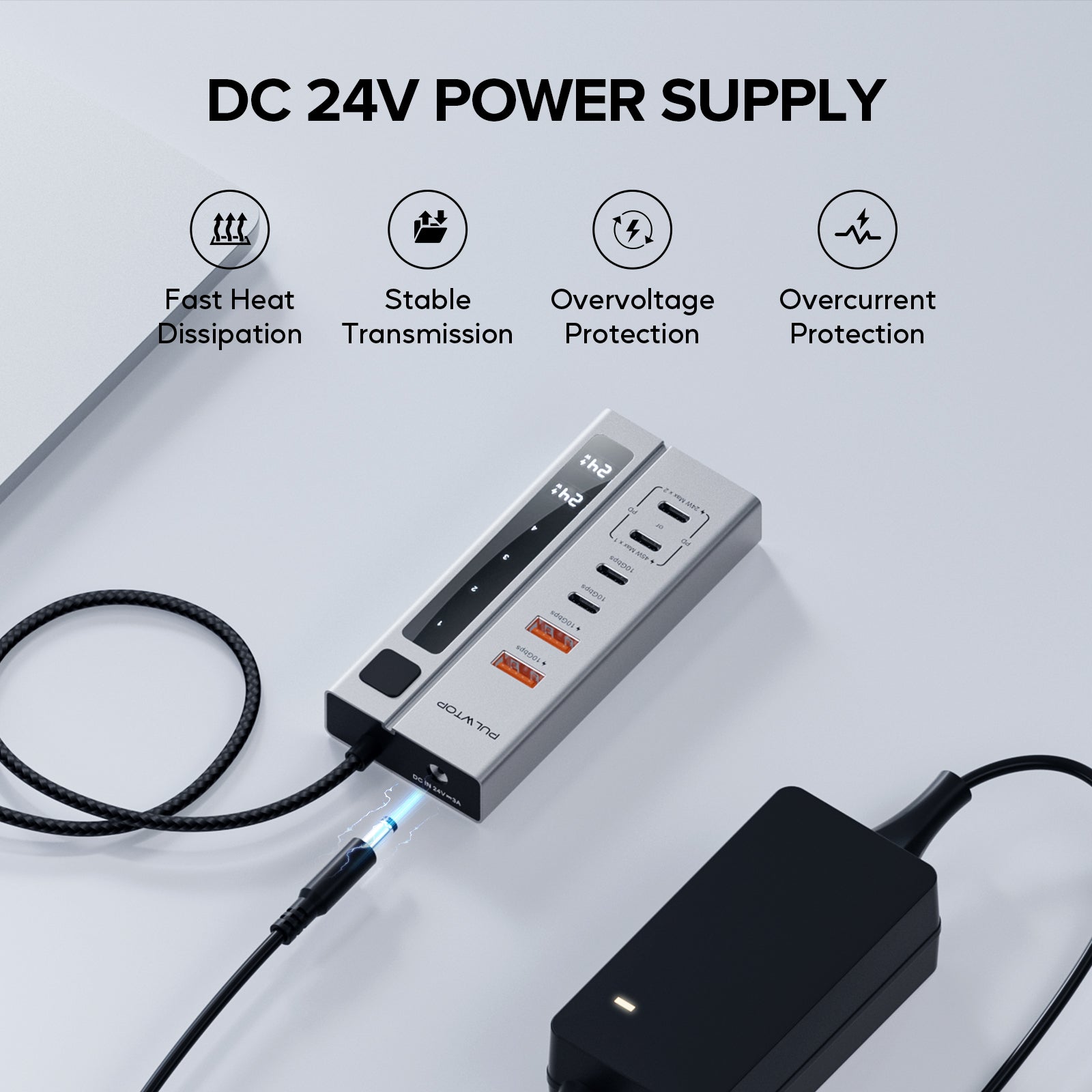 PULWTOP Powered USB C Hub with 72W Power Adapter, 10Gbps and 45W (Max) USB C Hub for MacBook, iMac, iPad, Phone (Not for Video)