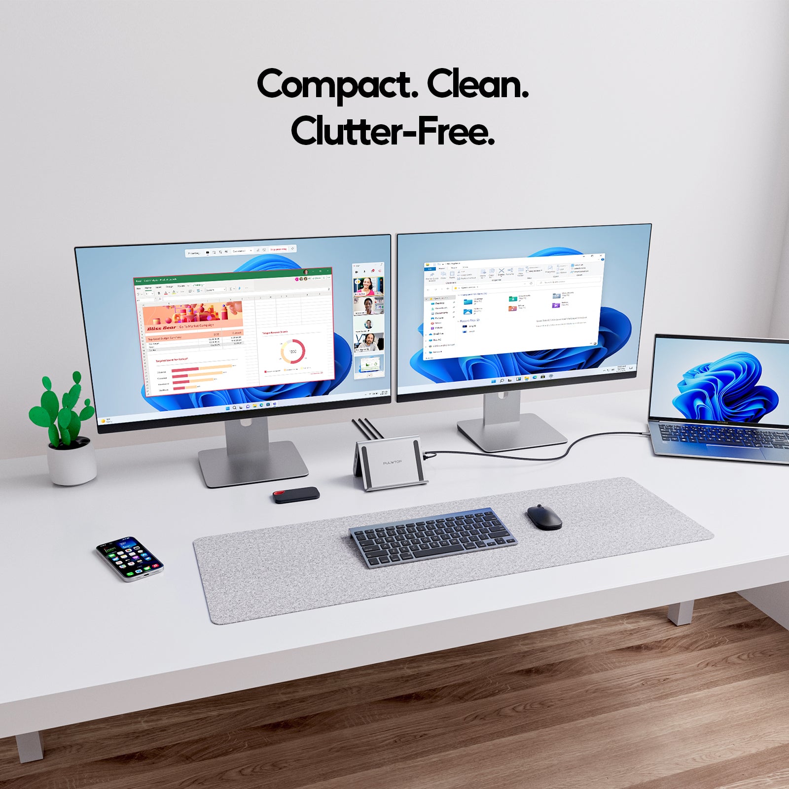 PULWTOP USB C Docking Station Dual Monitor for Surface Pro&GO