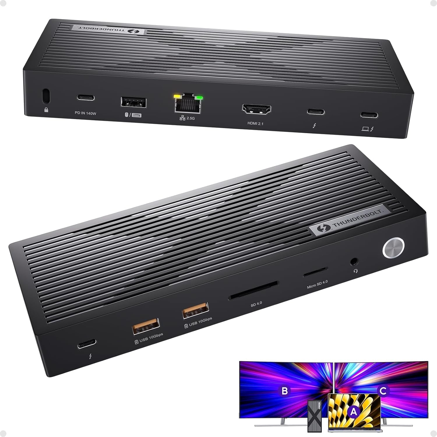 Thunderbolt 4 Dock with PD3.1 140W Adapter - 40Gbps Laptop Docking Station Dual Monitor with Single 8K/6K Display, Dual 4K, SD/TF 4.0, 2.5GbE, USB A/C for Mac&Win Os, Thunderbolt Certified