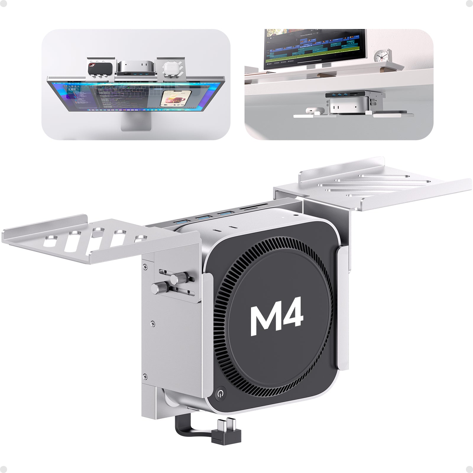 PULWTOP Mac mini M4 Dock & Stand, Metal Bracket Holder for Monitor, De