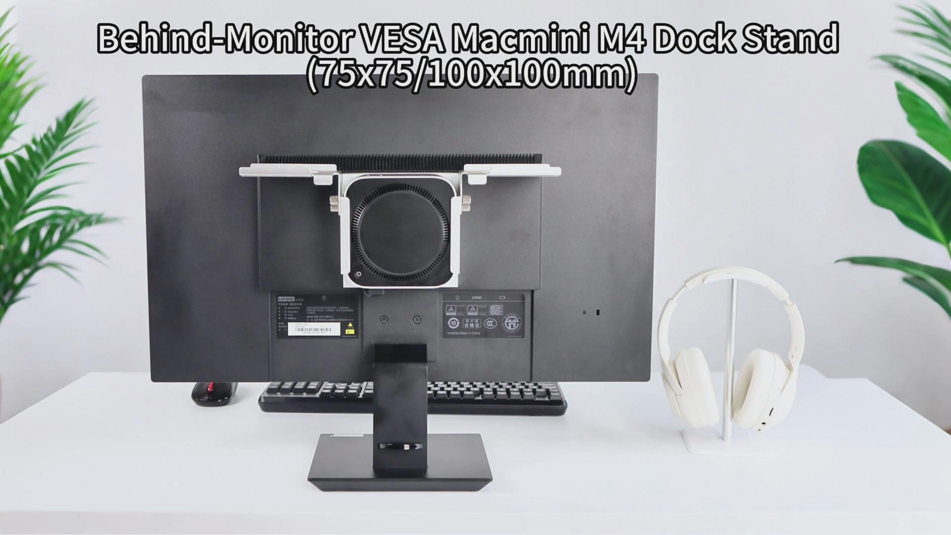 PULWTOP Mac mini M4 Dock & Stand, Metal Bracket Holder for Monitor, De